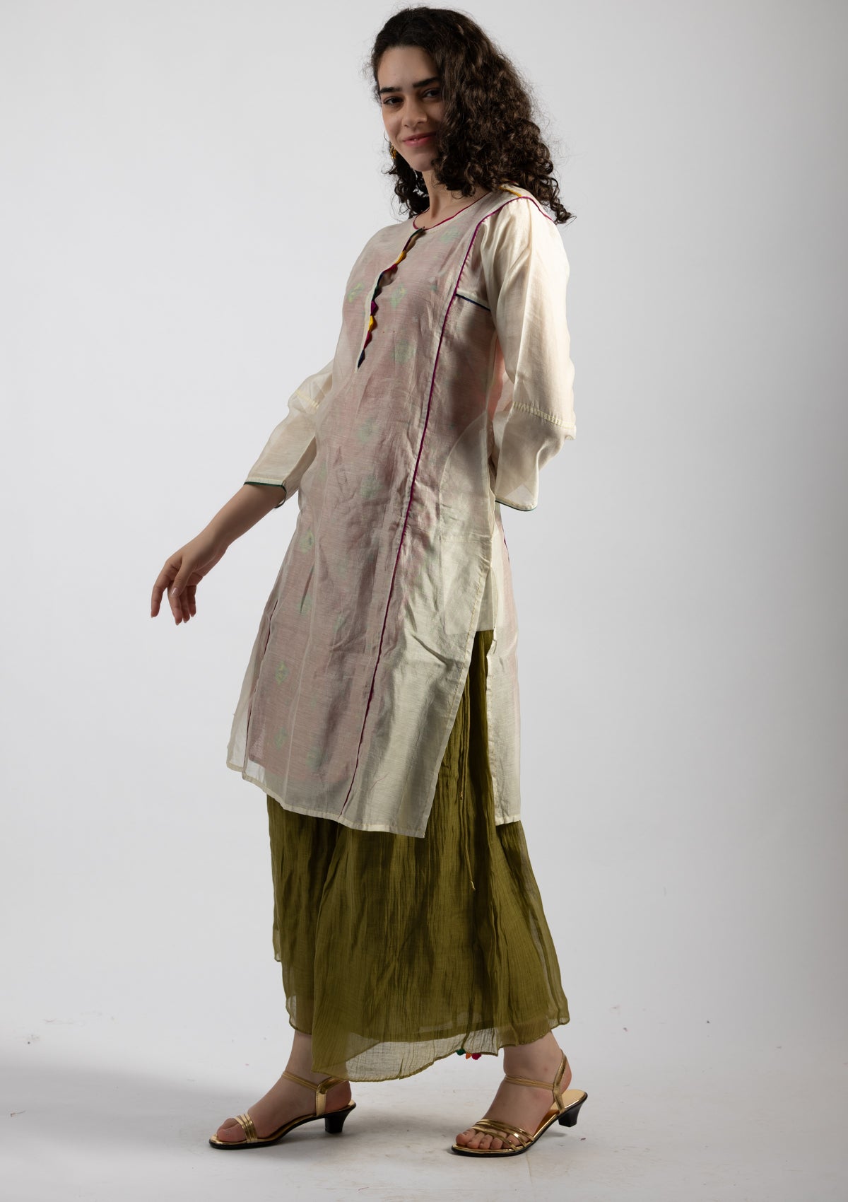 Misty White Chanderi Kurta - Size Small