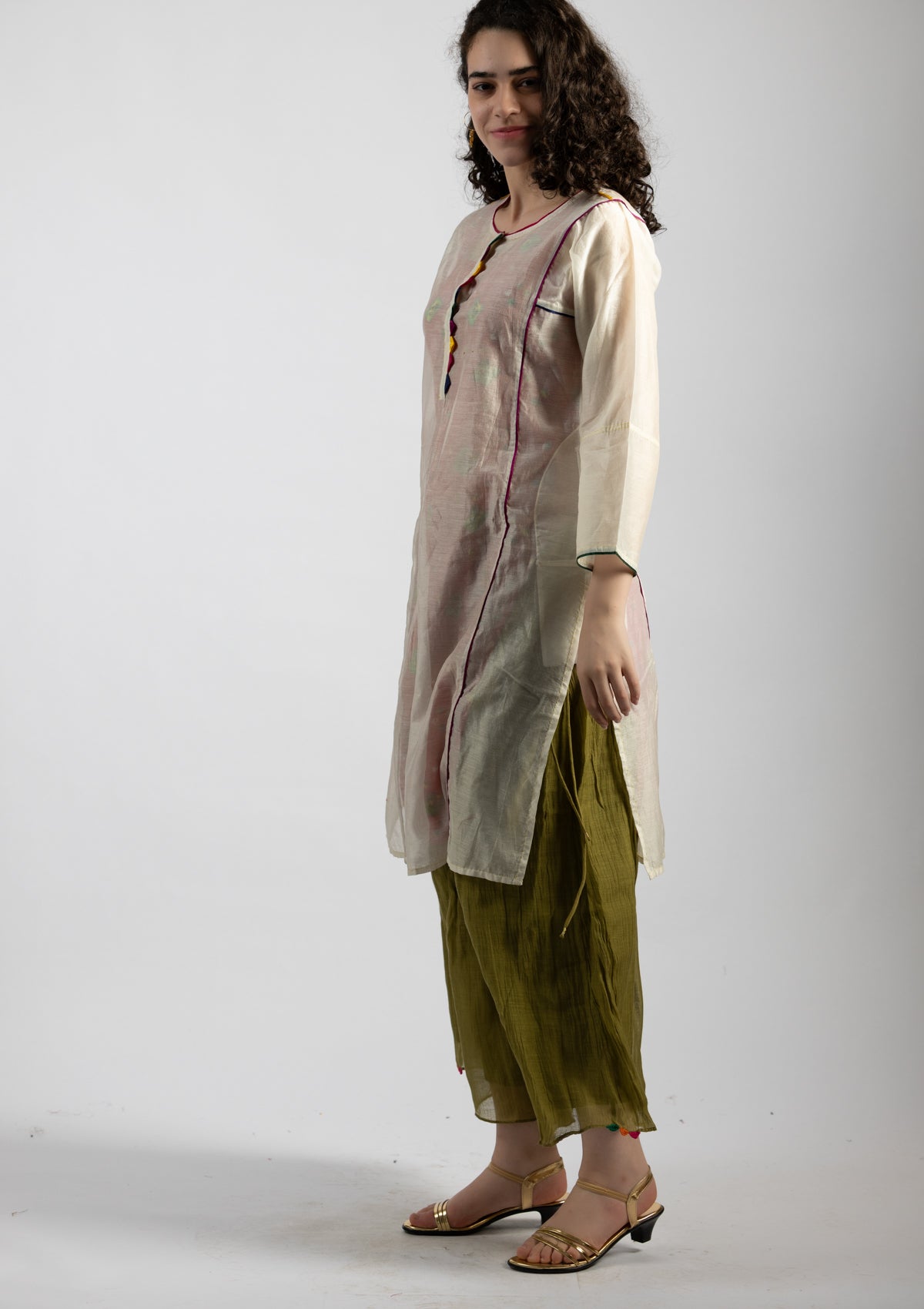 Misty White Chanderi Kurta - Size Small