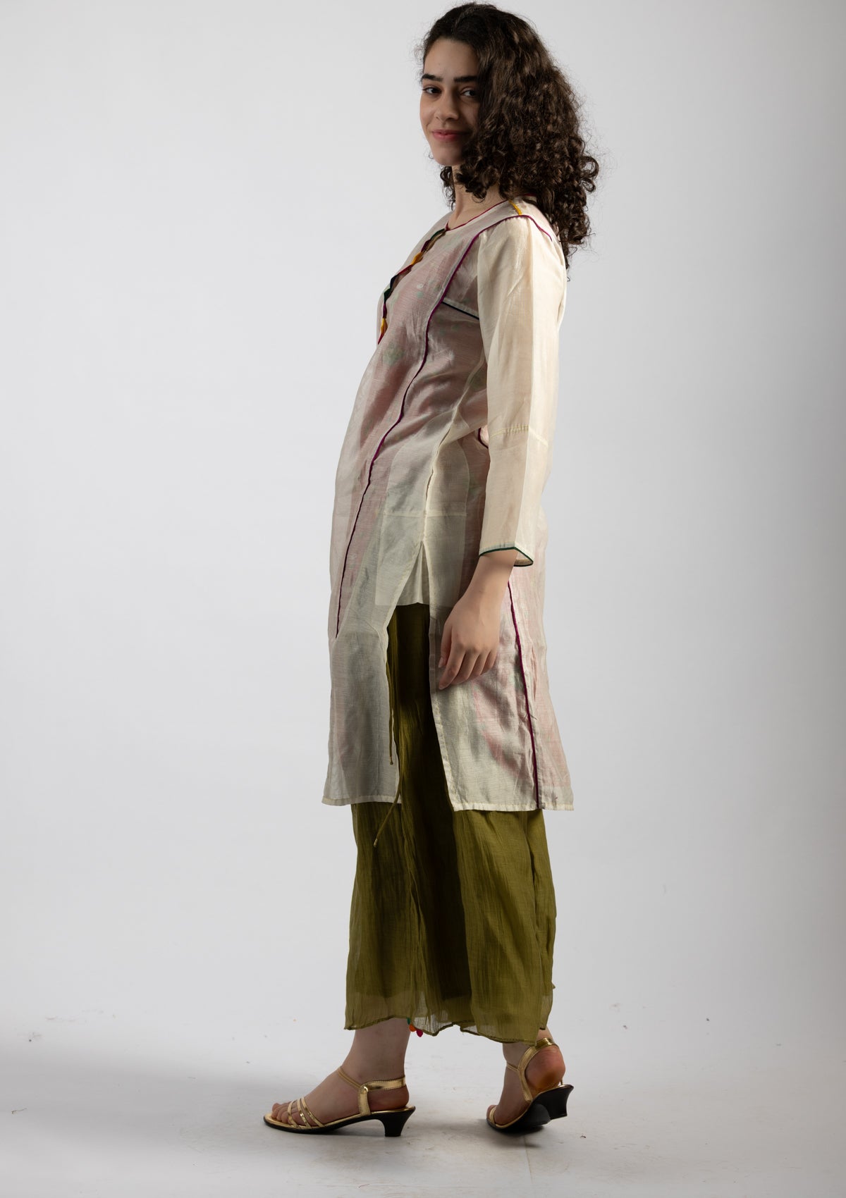 Misty White Chanderi Kurta - Size Small