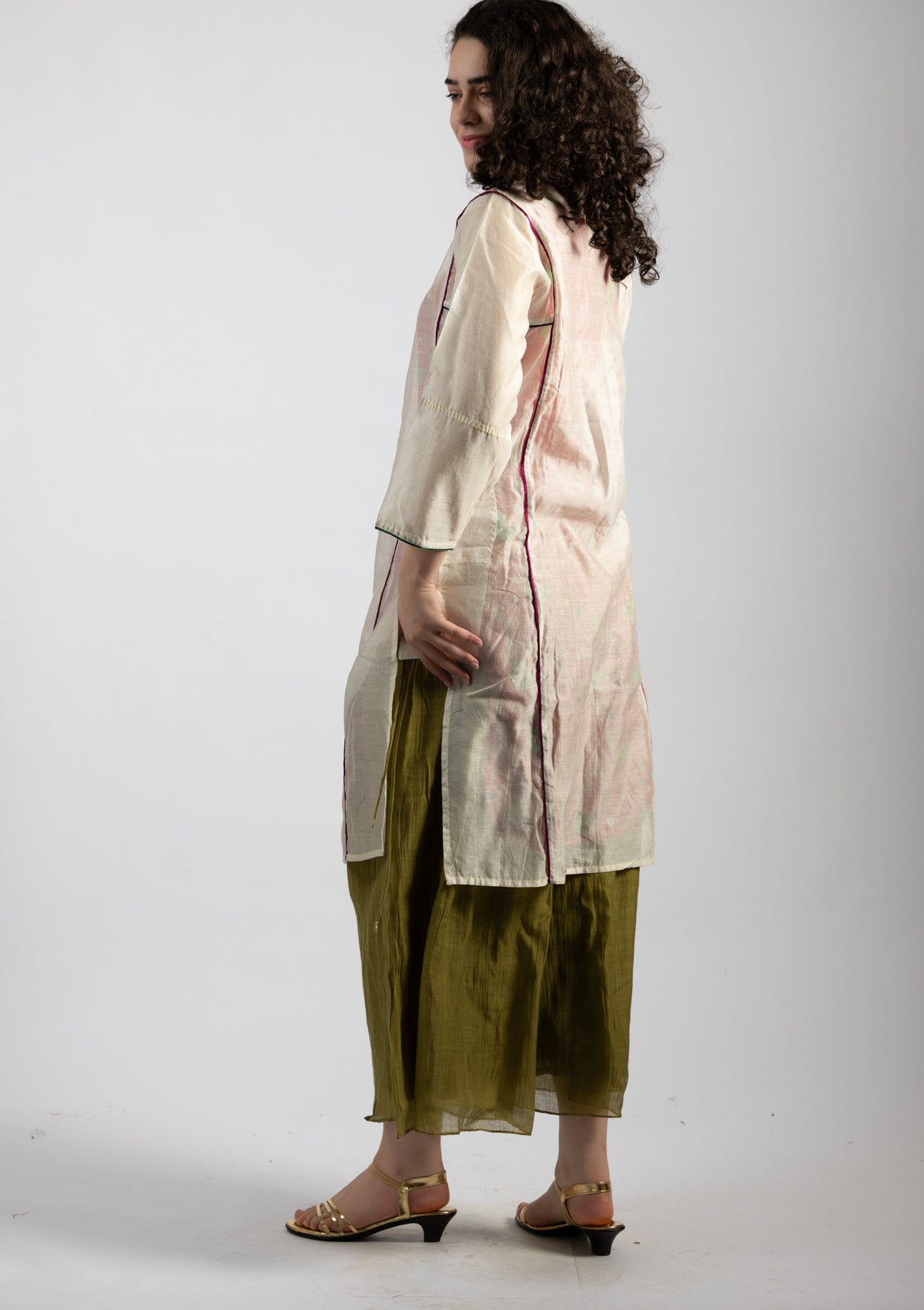 Misty White Chanderi Kurta - Size Small