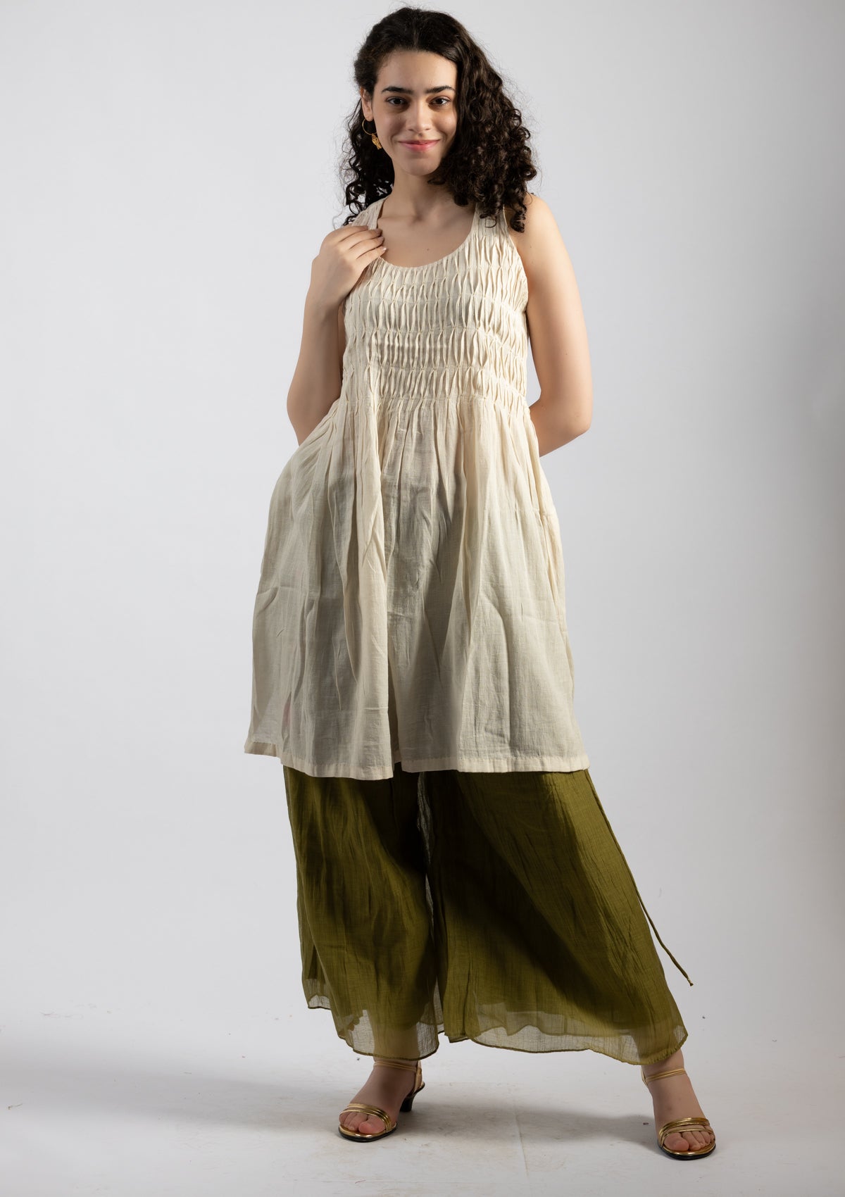 Light Ivory Chanderi Dress - Size Medium