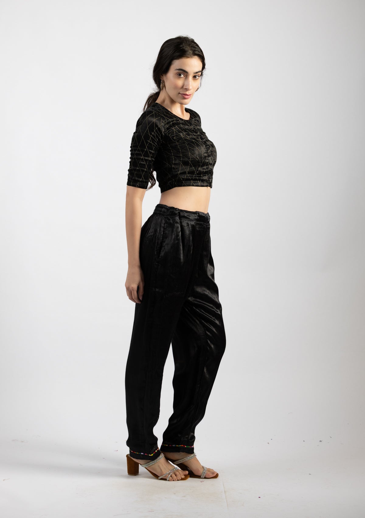 Ink Black Mashru Pants - Size Large