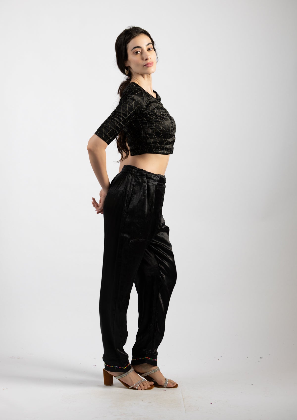 Ink Black Mashru Pants - Size Large