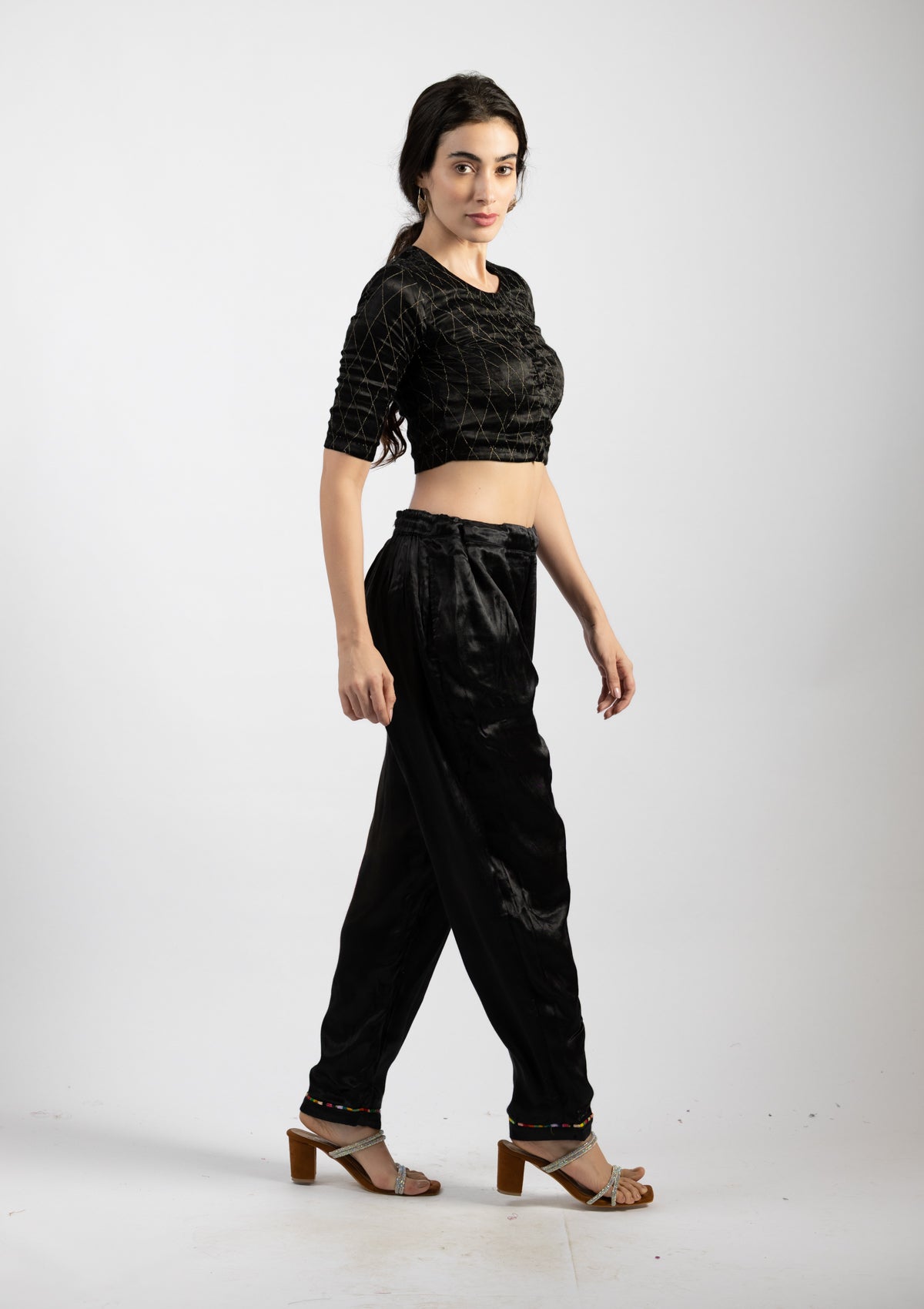 Ink Black Mashru Pants - Size Large