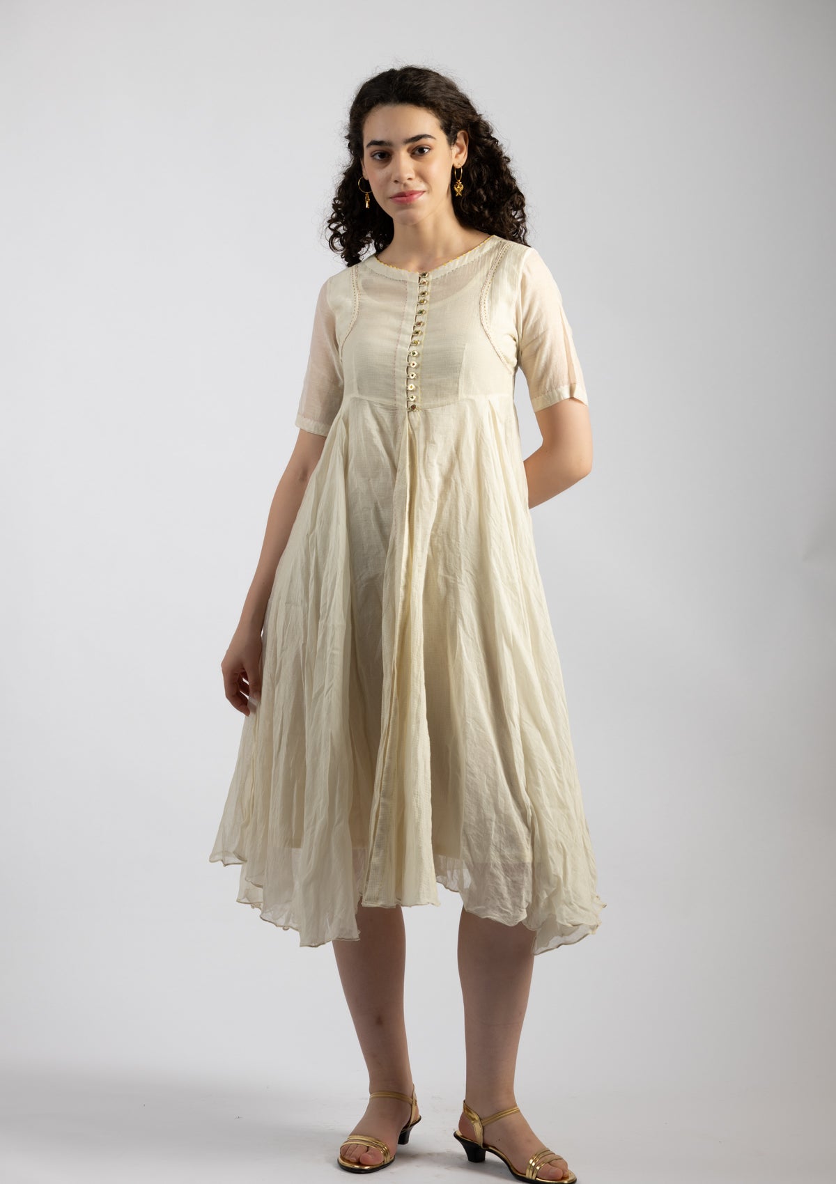 Snowdrop White Chanderi Dress - Size Small
