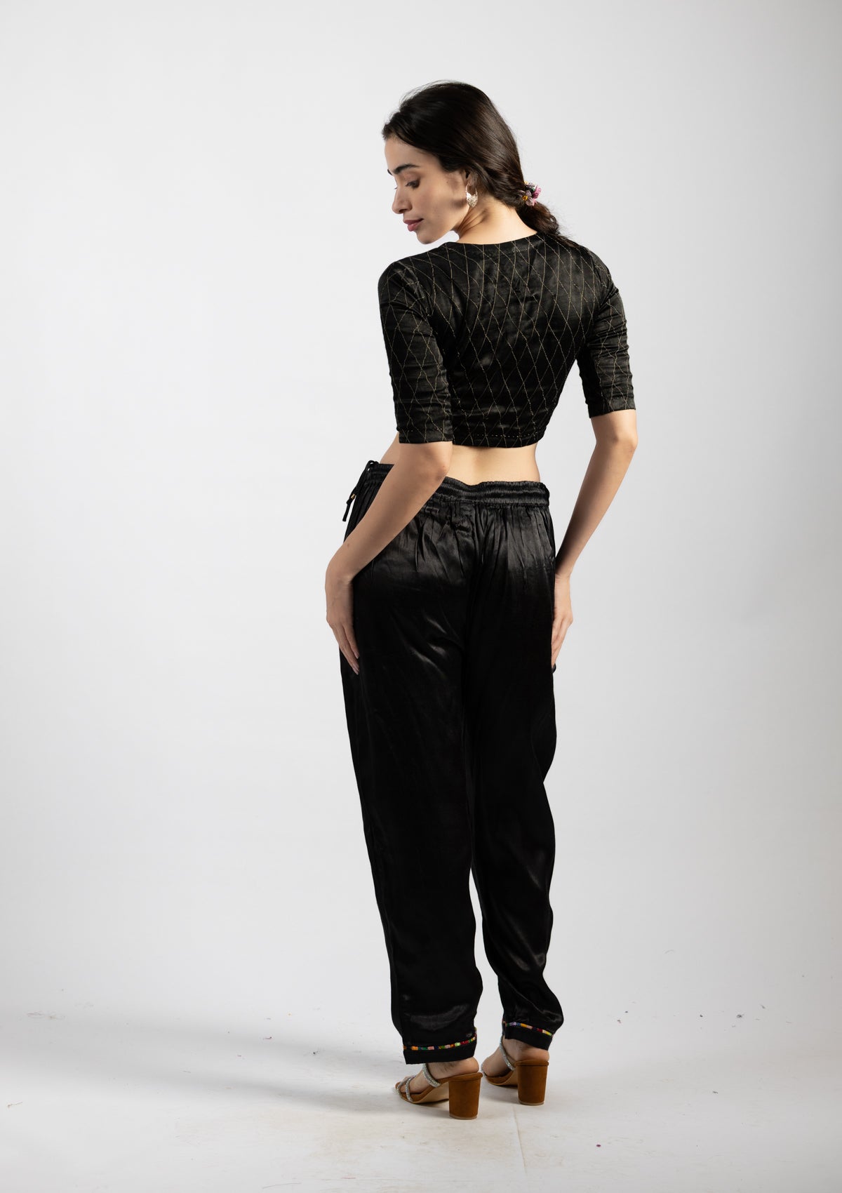 Ink Black Mashru Pants - Size Large