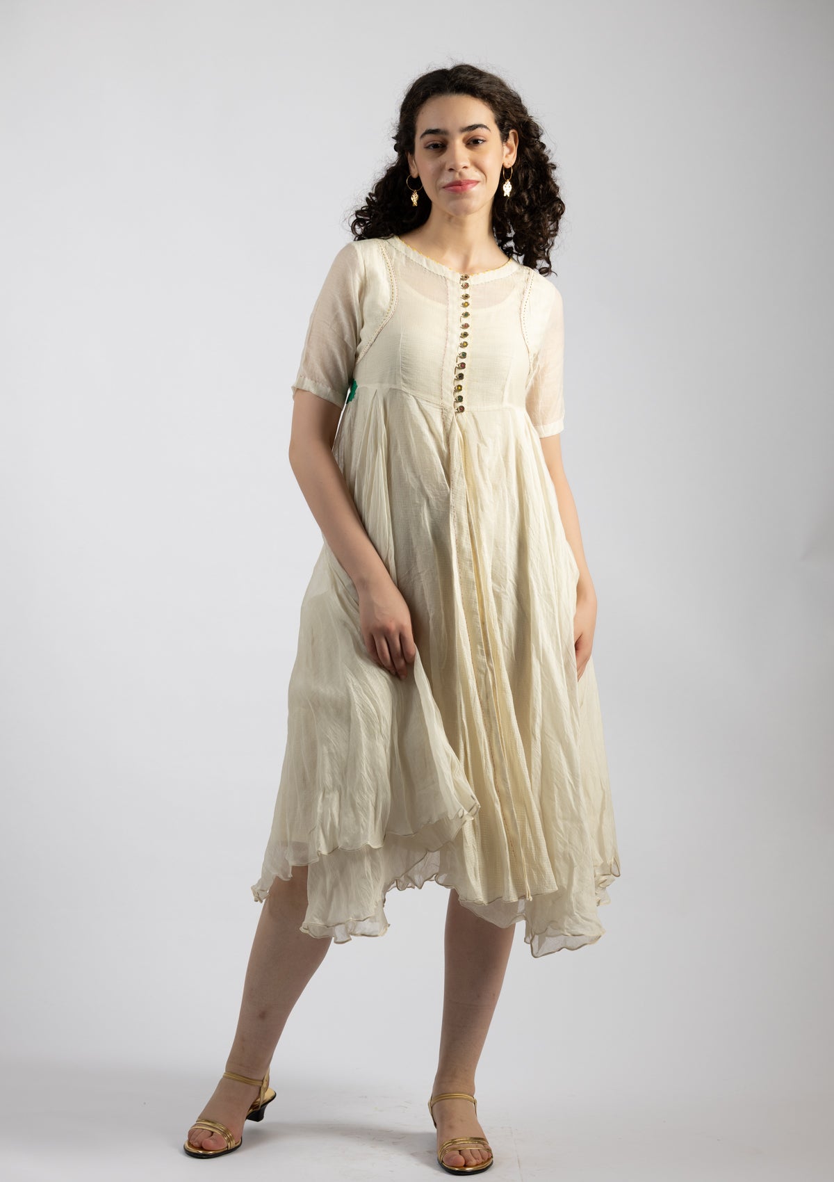 Snowdrop White Chanderi Dress - Size Small