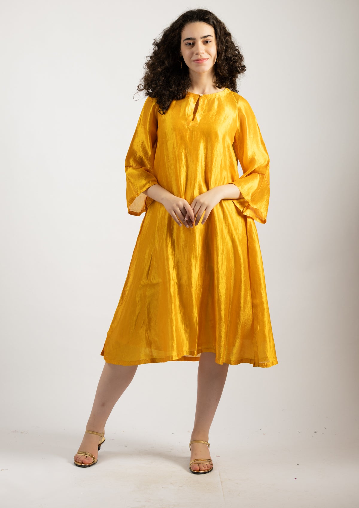 Golden Glow Silk Dress - Size Extra Large