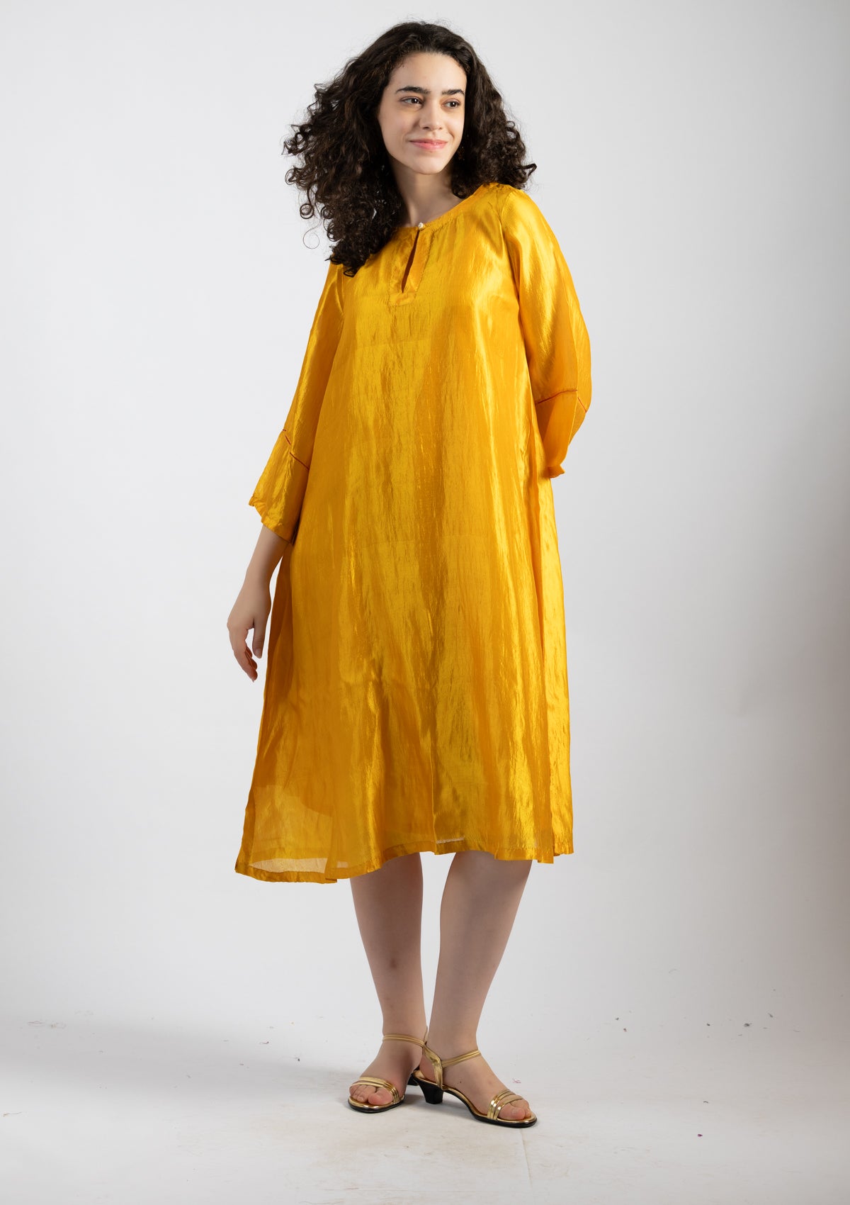 Golden Glow Silk Dress - Size Extra Large