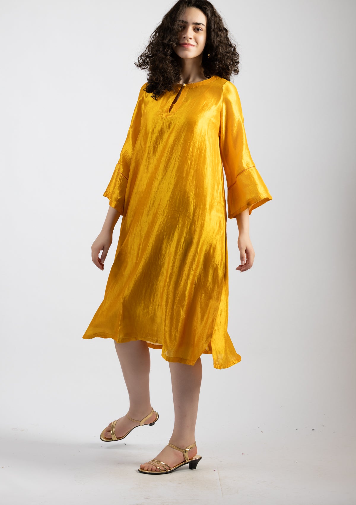 Golden Glow Silk Dress - Size Extra Large