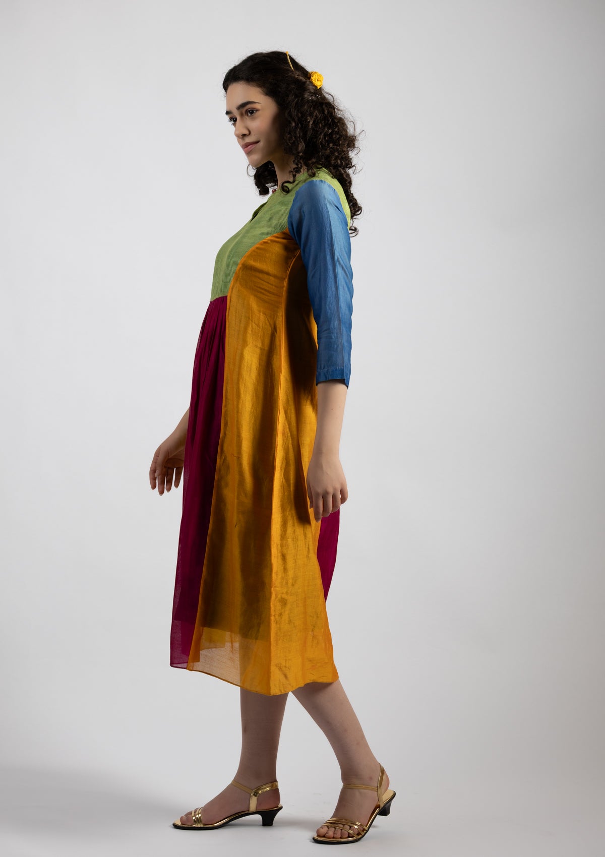 Ovia Multi Color Chanderi Dress - Size Small