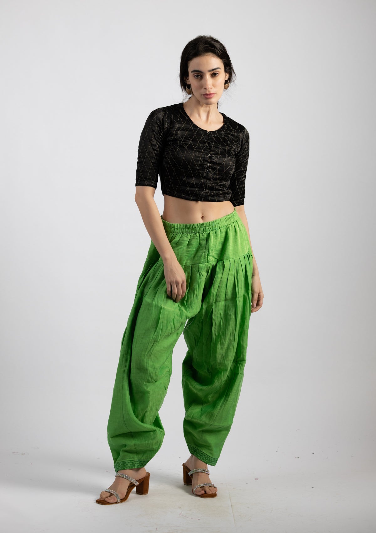 Soft Sage Chanderi Bottoms - Size Medium