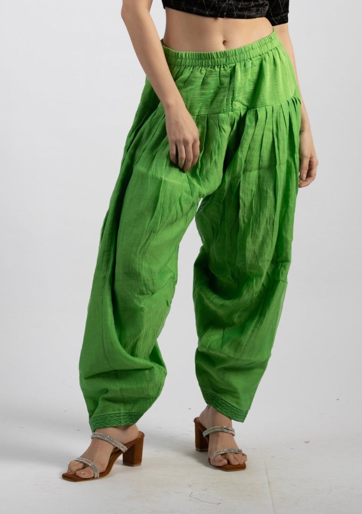 Soft Sage Chanderi Bottoms - Size Medium