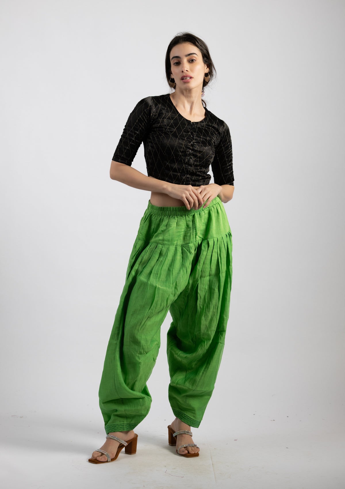 Soft Sage Chanderi Bottoms - Size Medium
