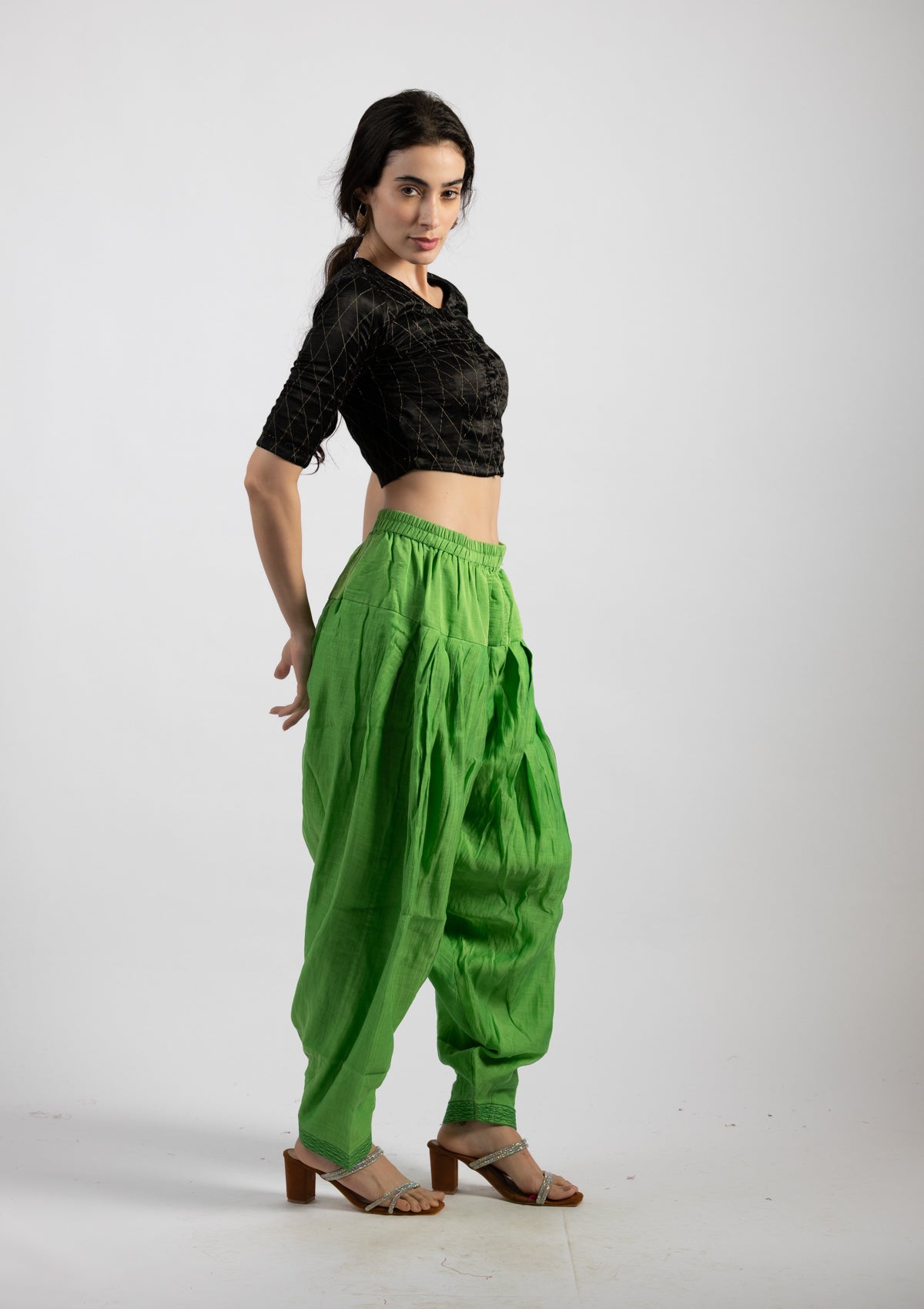 Soft Sage Chanderi Bottoms - Size Medium
