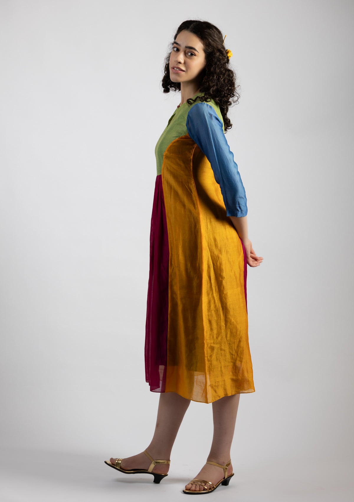 Ovia Multi Color Chanderi Dress - Size Small