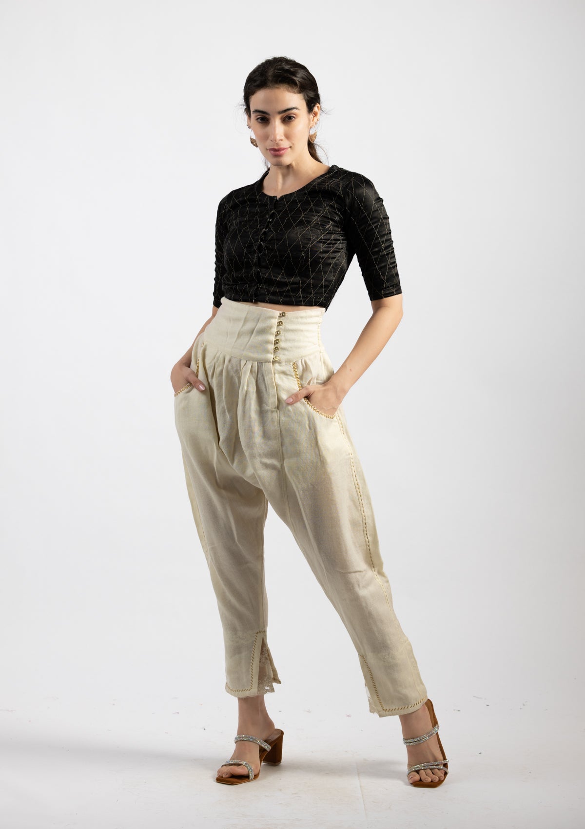 White Snow Moss Cotton Trousers - Size Medium