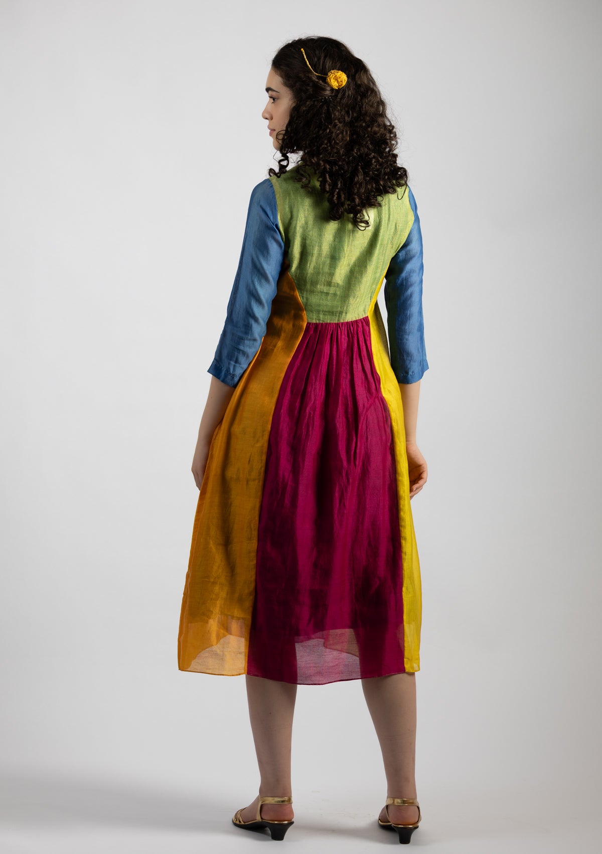 Ovia Multi Color Chanderi Dress - Size Small