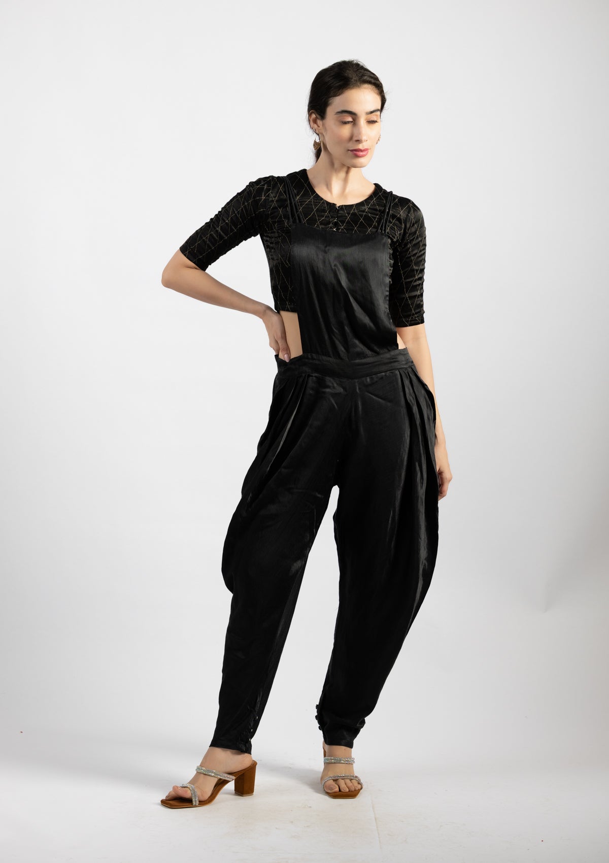 Cocoa Black Mashru Dangree - Size Medium