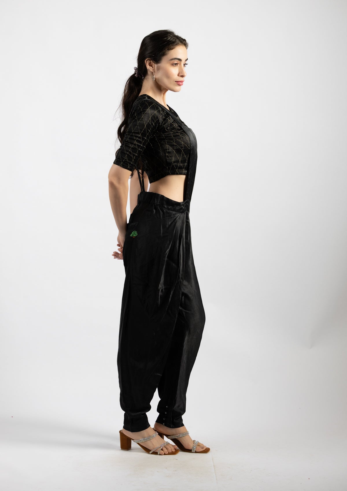 Cocoa Black Mashru Dangree - Size Medium