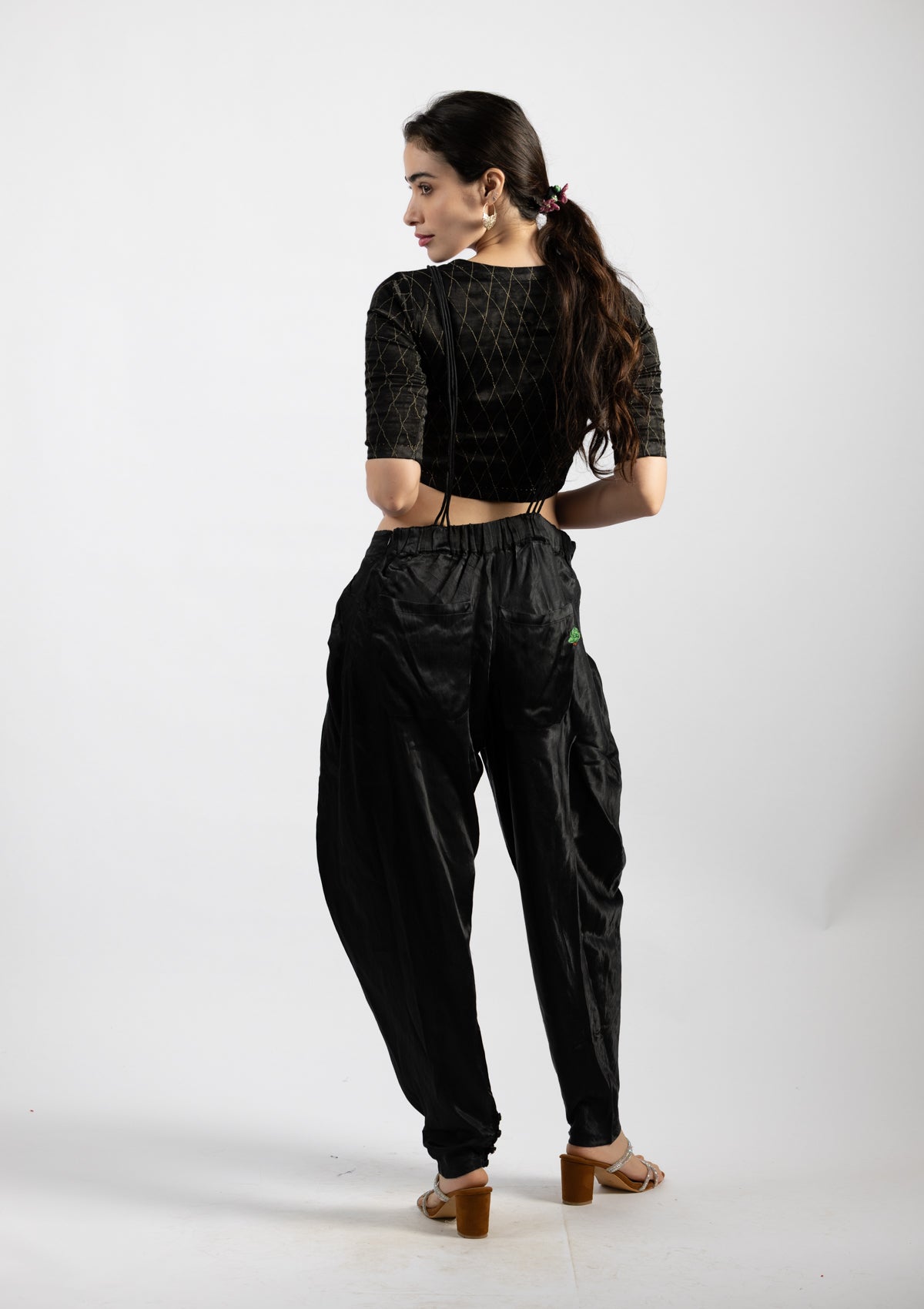 Cocoa Black Mashru Dangree - Size Medium