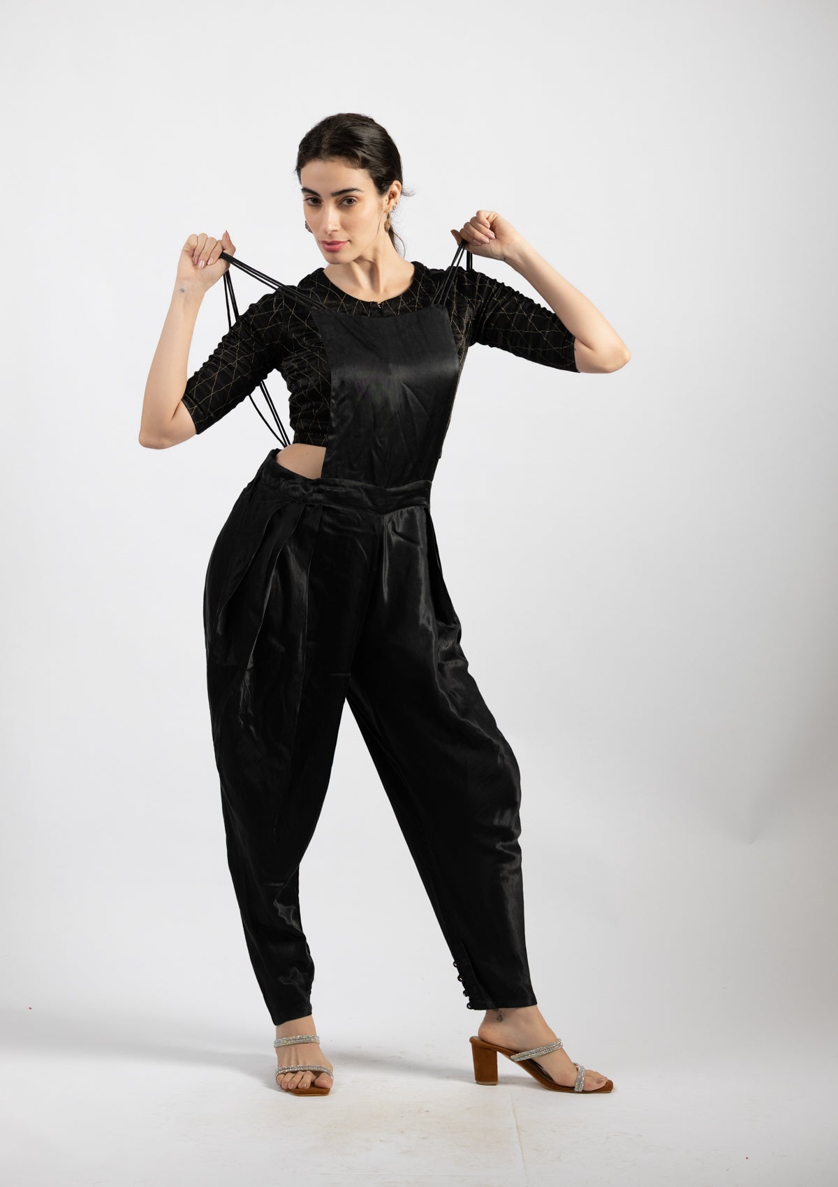 Cocoa Black Mashru Dangree - Size Medium