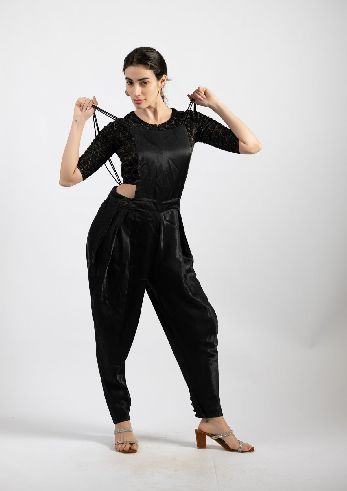 Cocoa Black Mashru Dangree - Size Medium