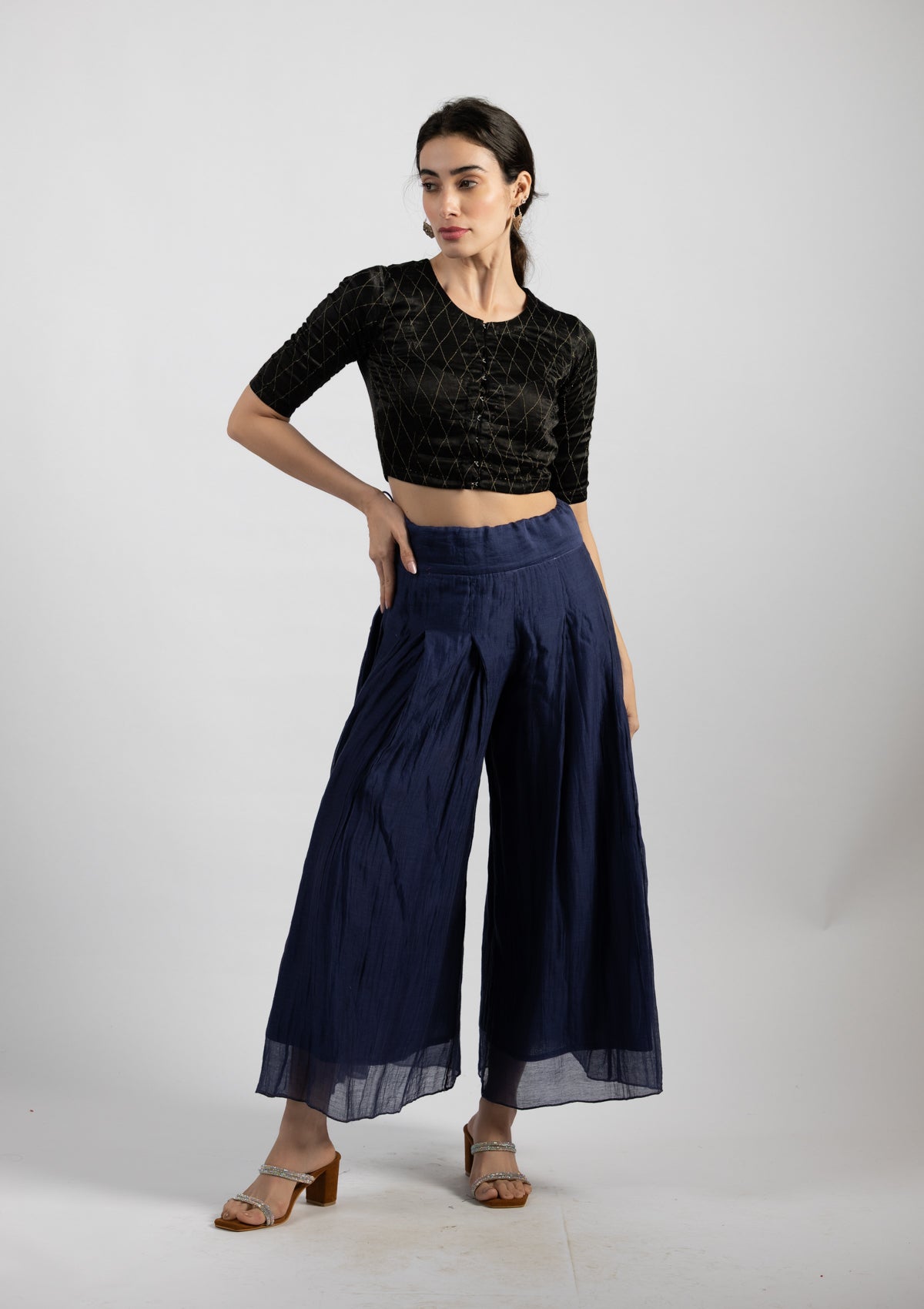 Misty Blue Chanderi Trousers - Size Small