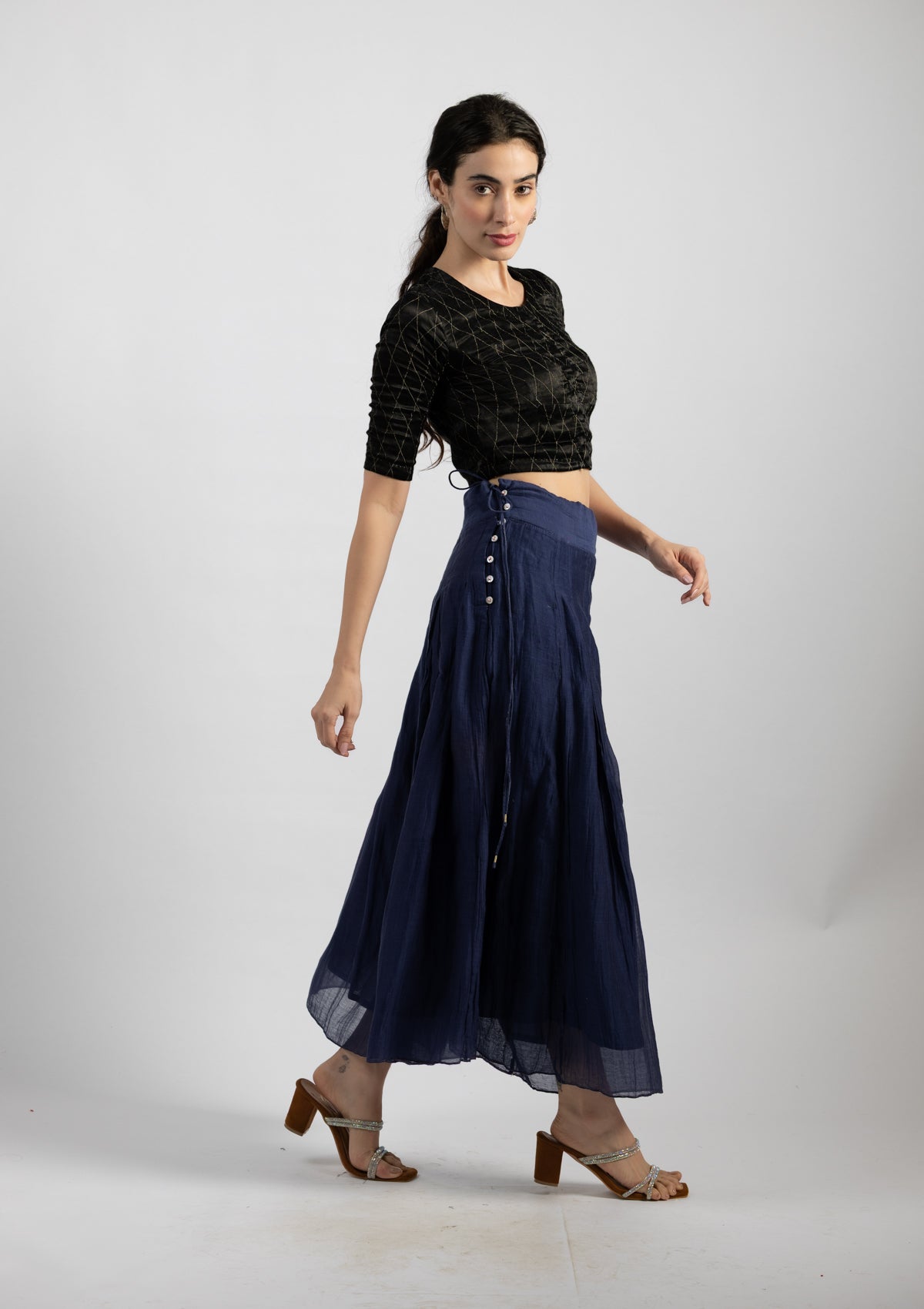 Misty Blue Chanderi Trousers - Size Small