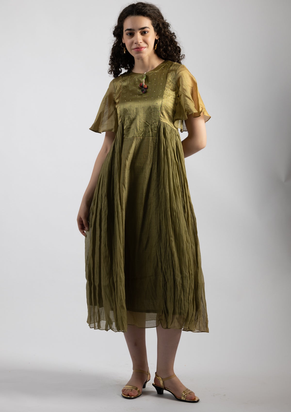 Sage Green Chanderi Dress - Size Extra Large