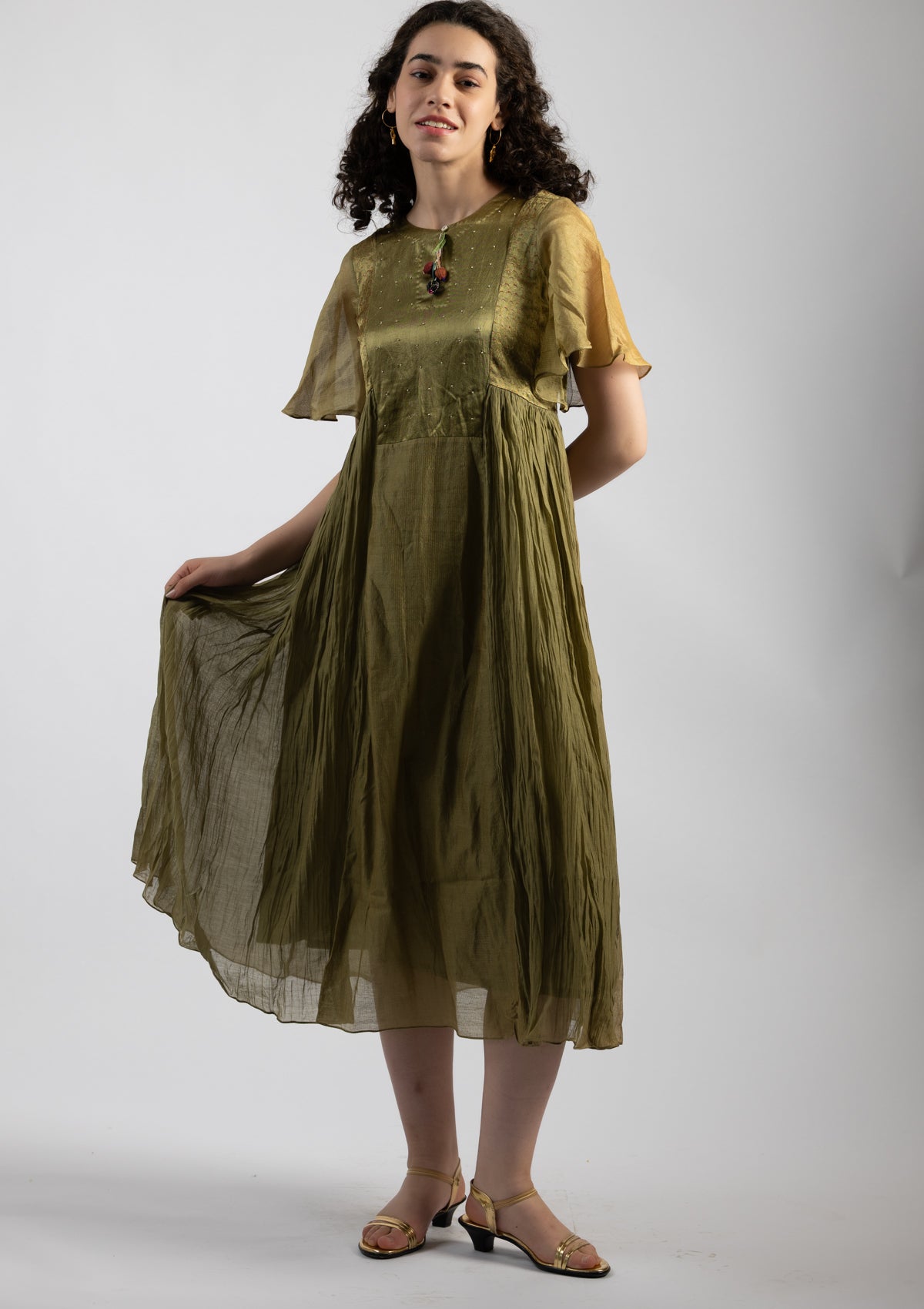 Sage Green Chanderi Dress - Size Extra Large