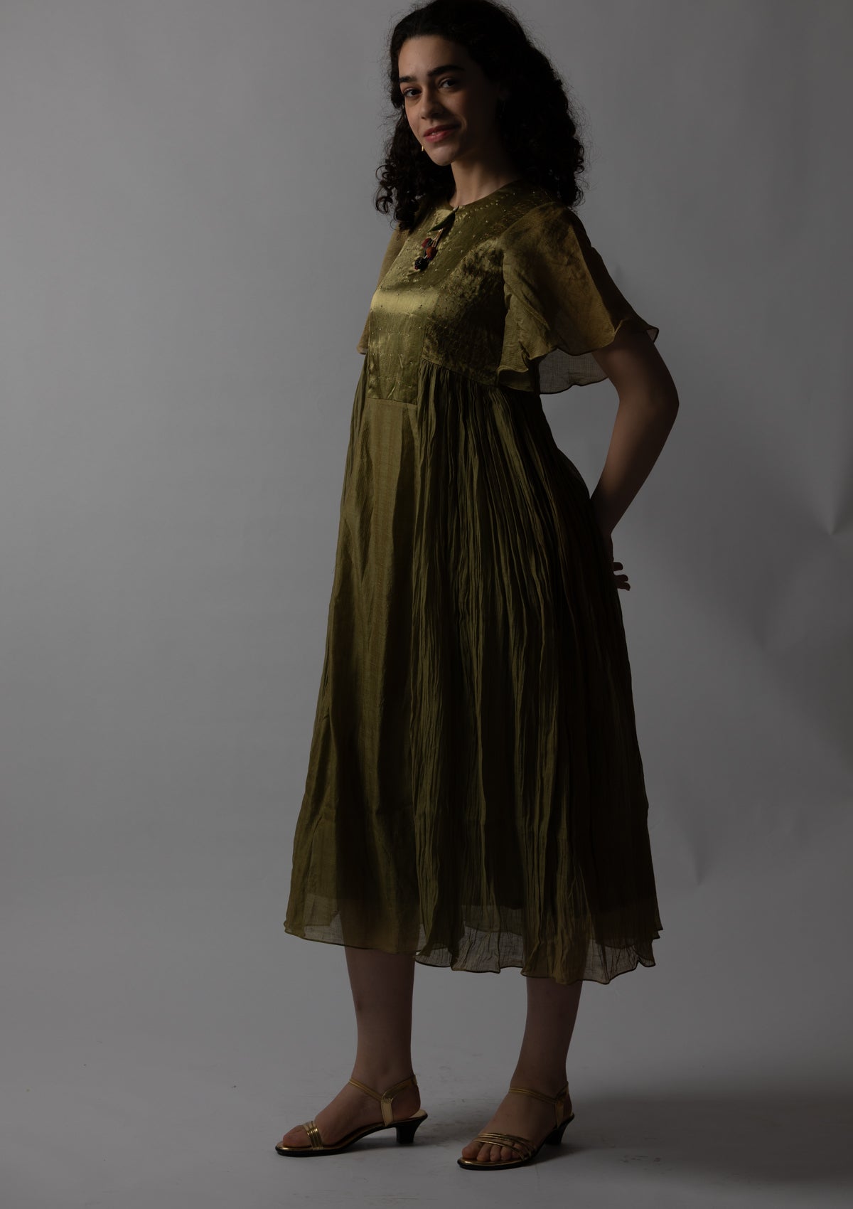 Sage Green Chanderi Dress - Size Extra Large