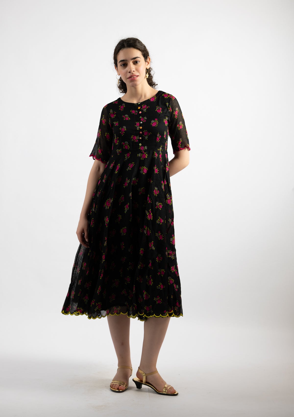 Niva Black Printed Cotton Dress - Size Extra Large