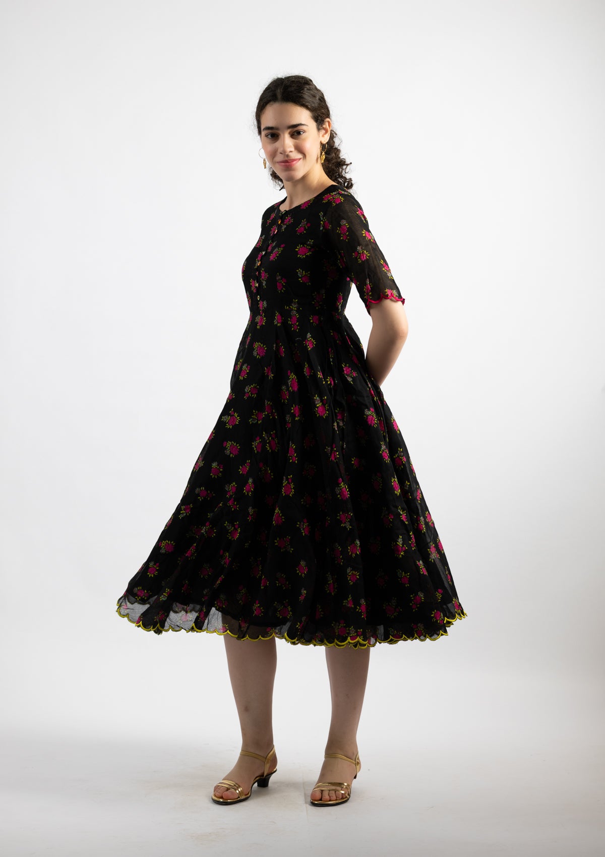 Niva Black Printed Cotton Dress - Size Extra Large