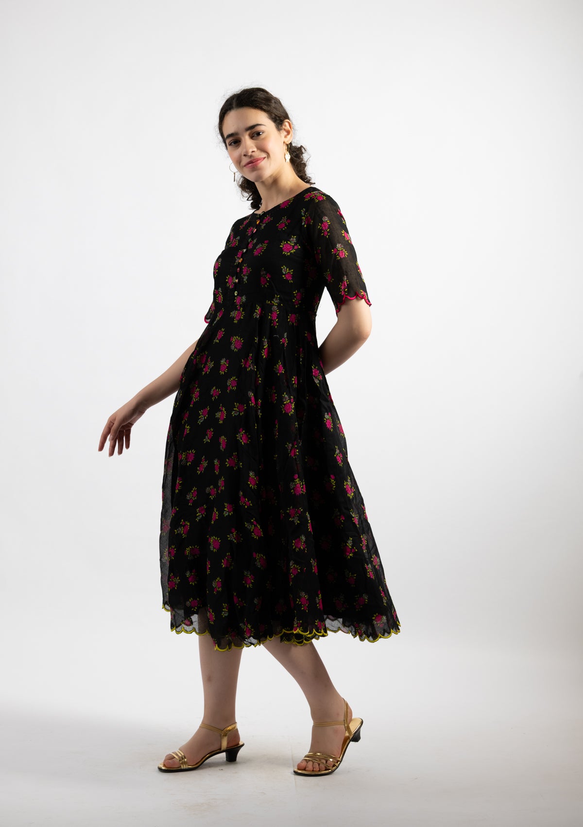 Niva Black Printed Cotton Dress - Size Extra Large