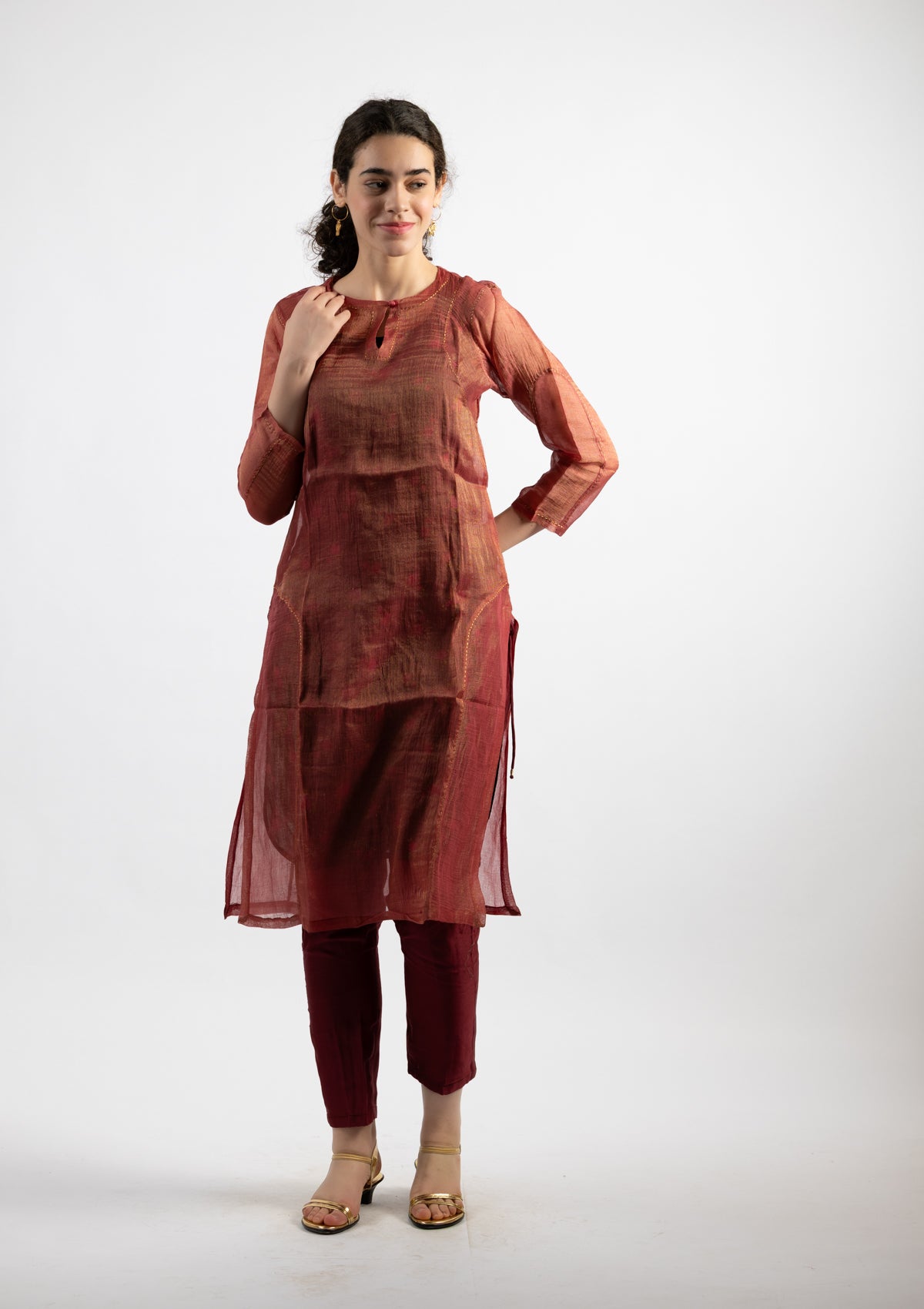Ruby Chanderi Tissue Kurta- Size Extra Small