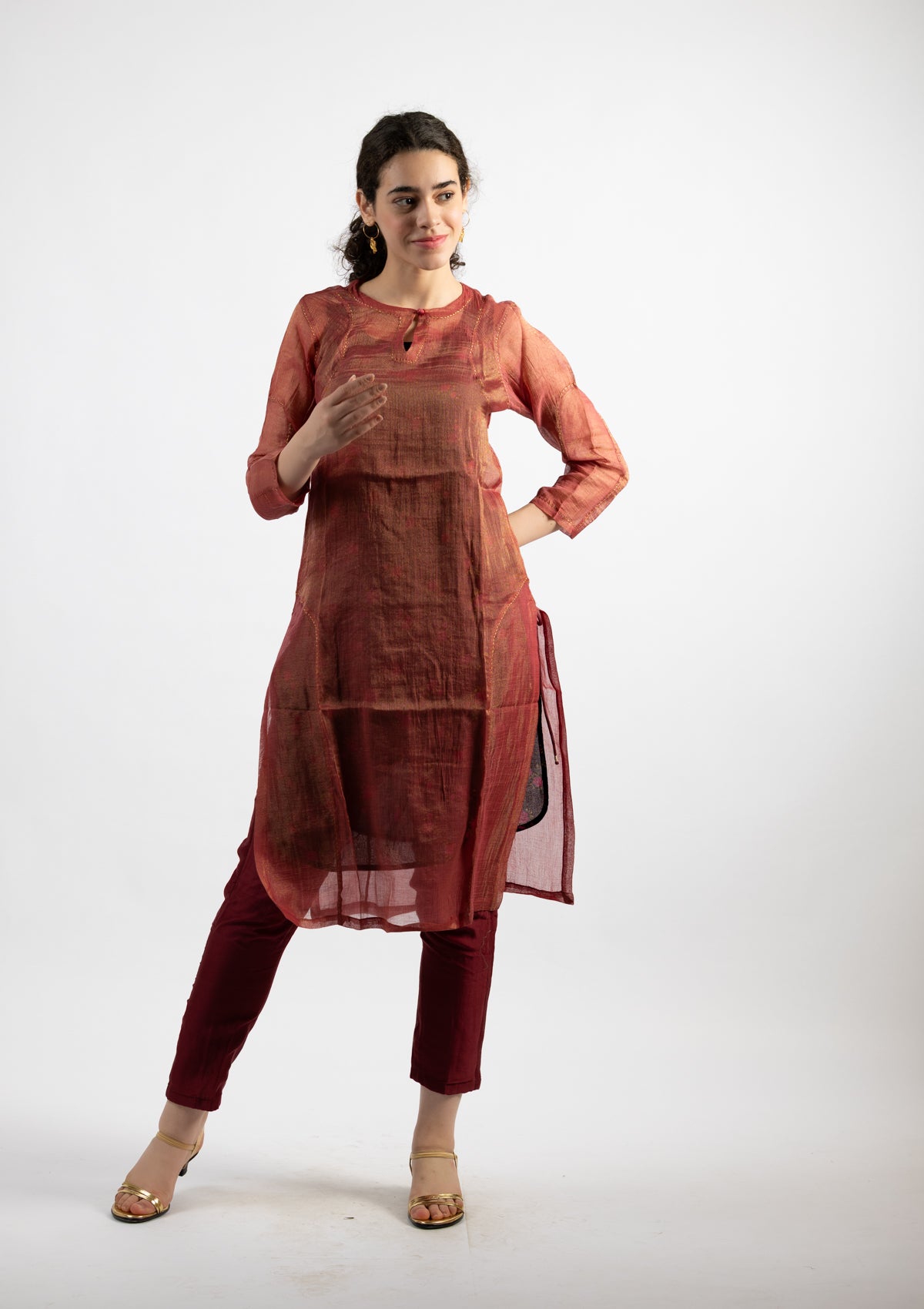 Ruby Chanderi Tissue Kurta- Size Extra Small
