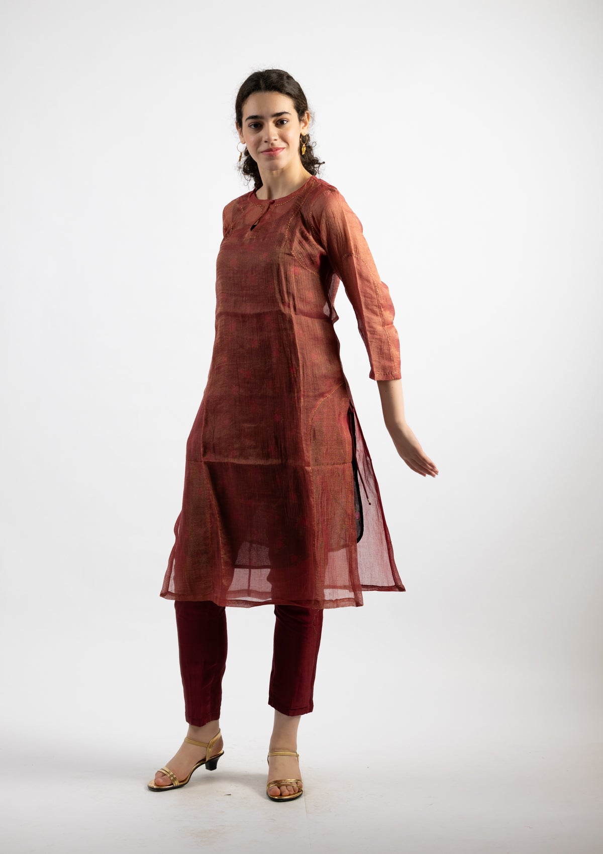 Ruby Chanderi Tissue Kurta- Size Extra Small