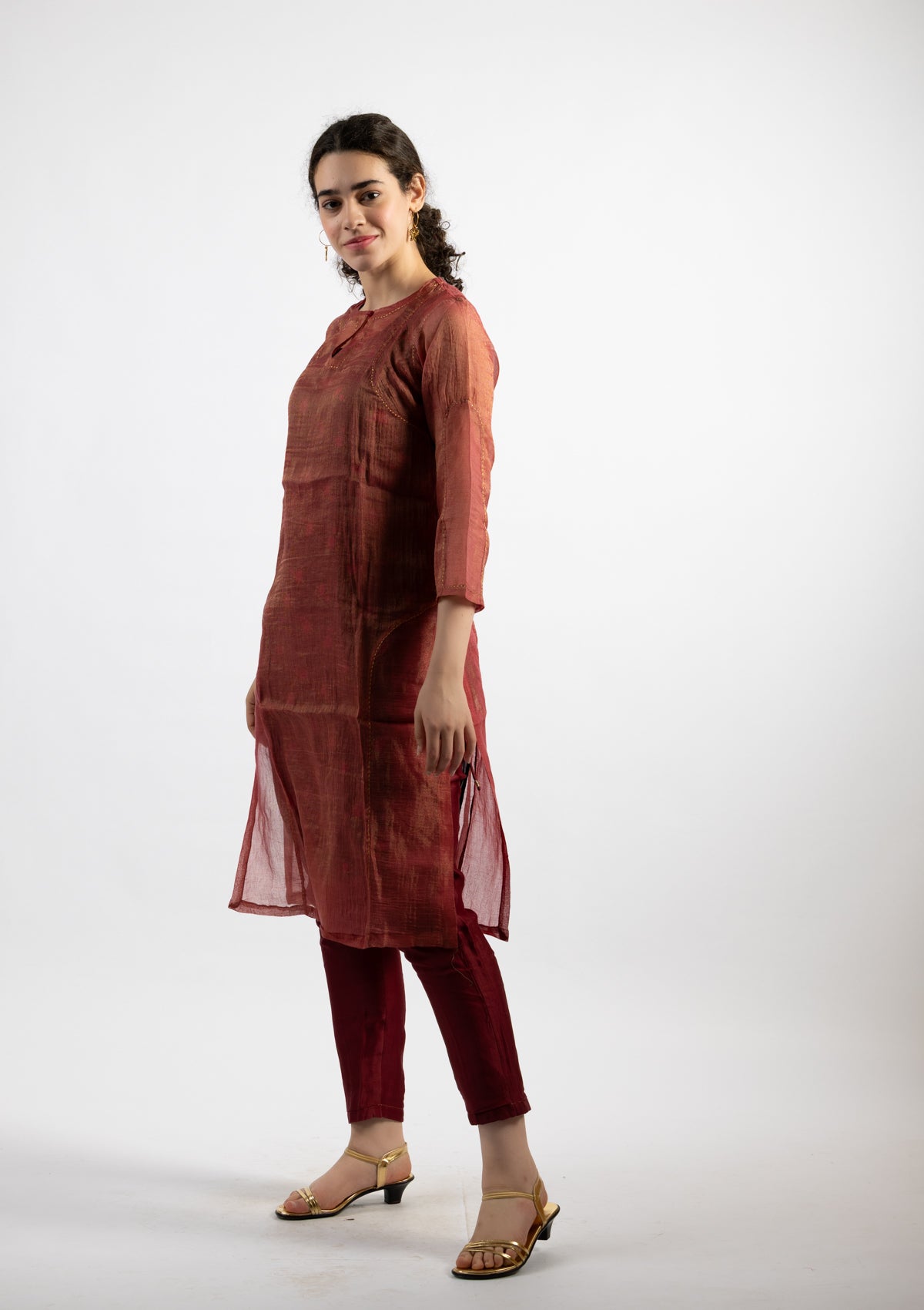 Ruby Chanderi Tissue Kurta- Size Extra Small