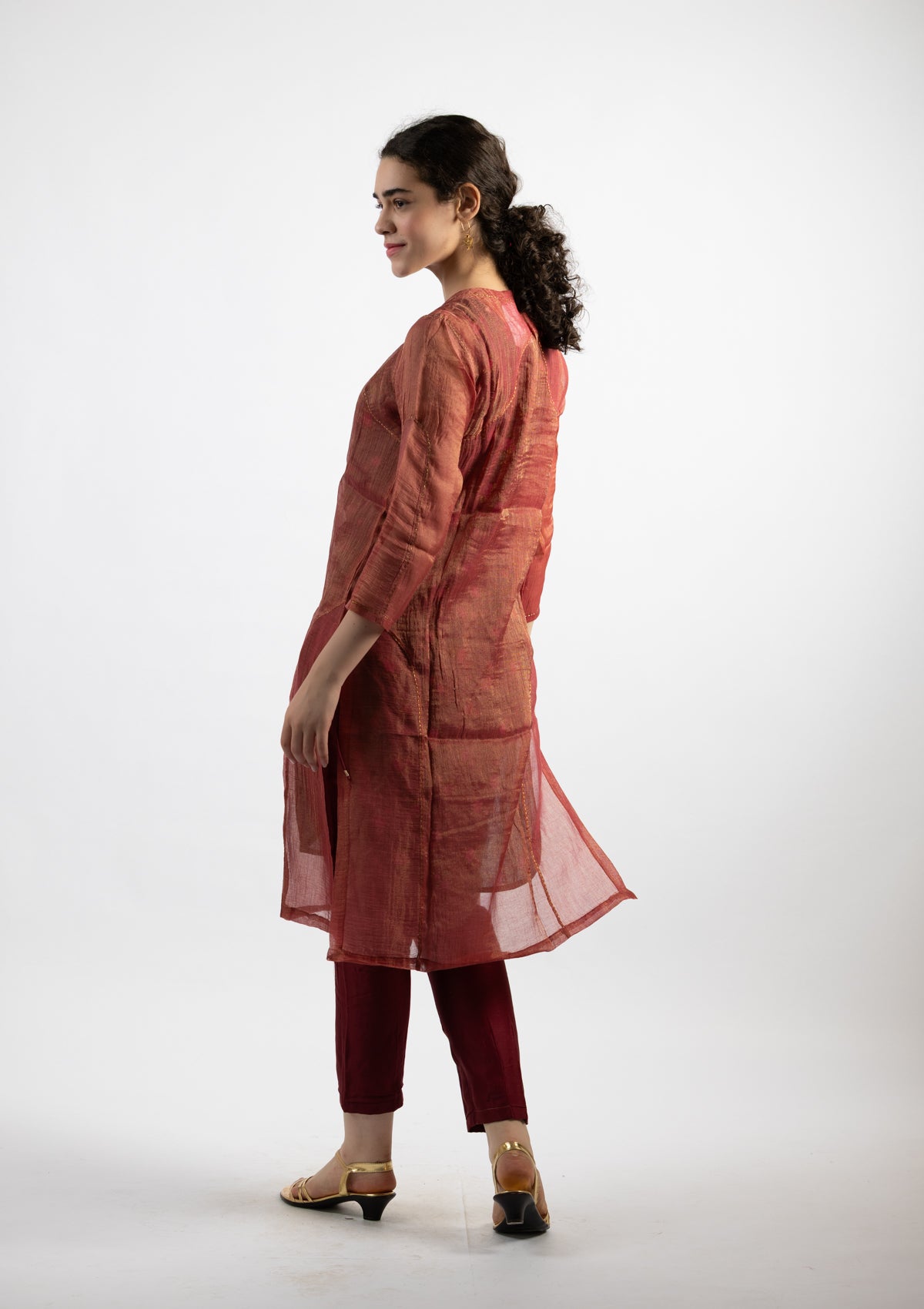 Ruby Chanderi Tissue Kurta- Size Extra Small