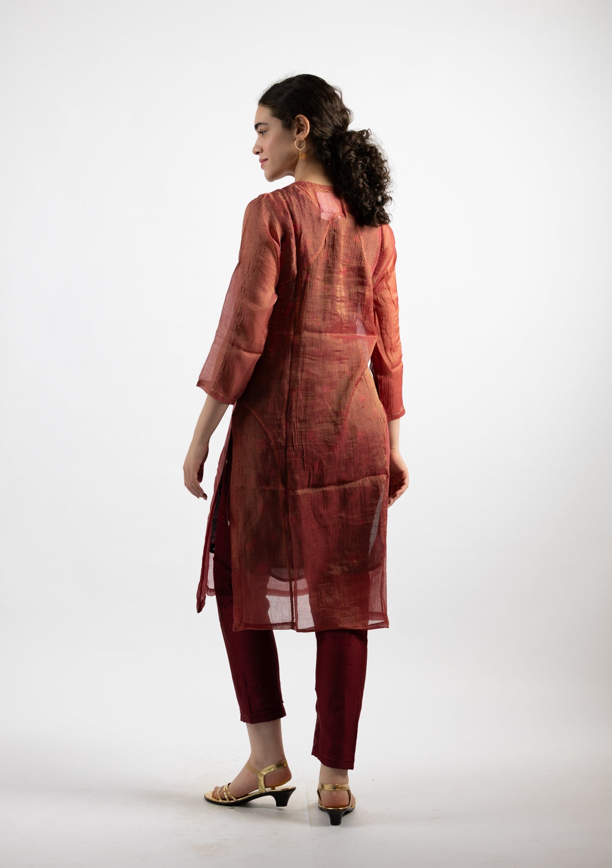 Ruby Chanderi Tissue Kurta- Size Extra Small