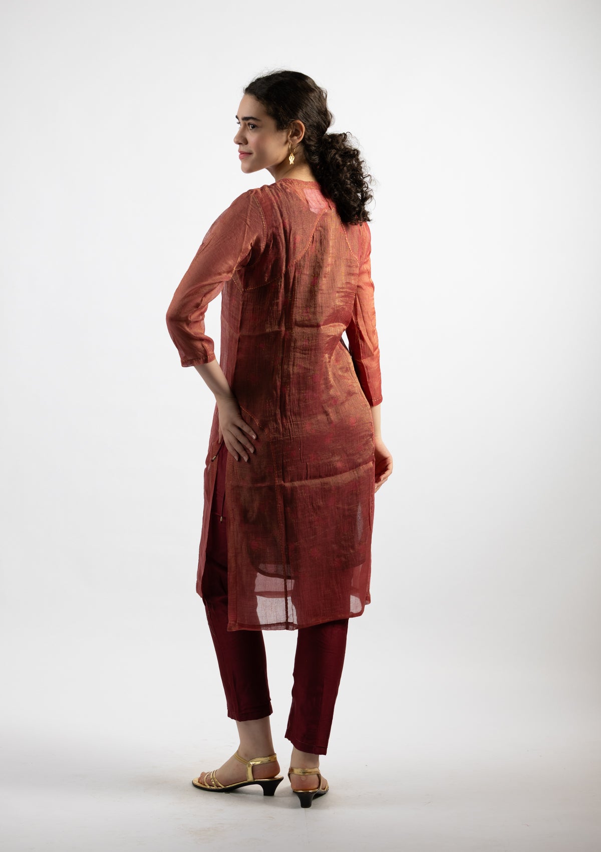 Ruby Chanderi Tissue Kurta- Size Extra Small
