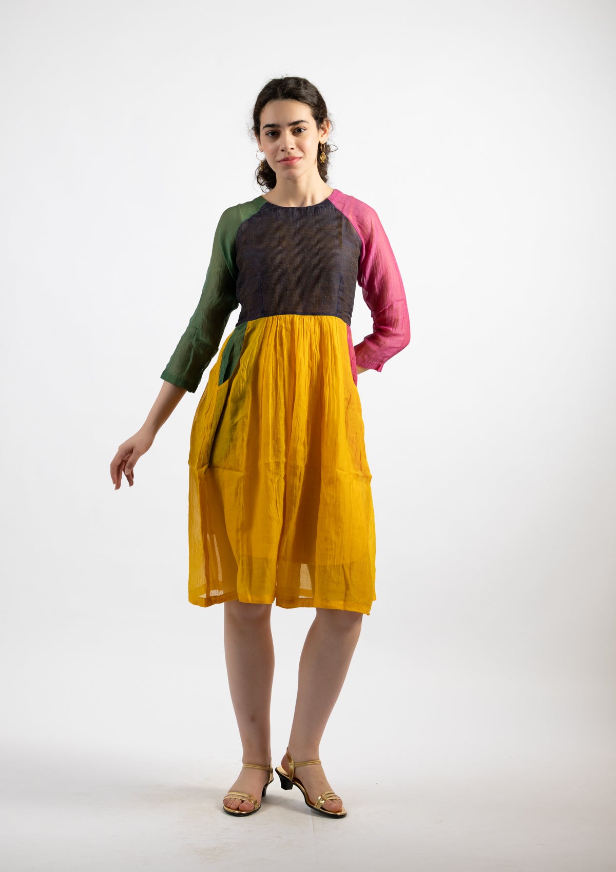 Fani Chanderi Multicoloured Block Dress - Size Small