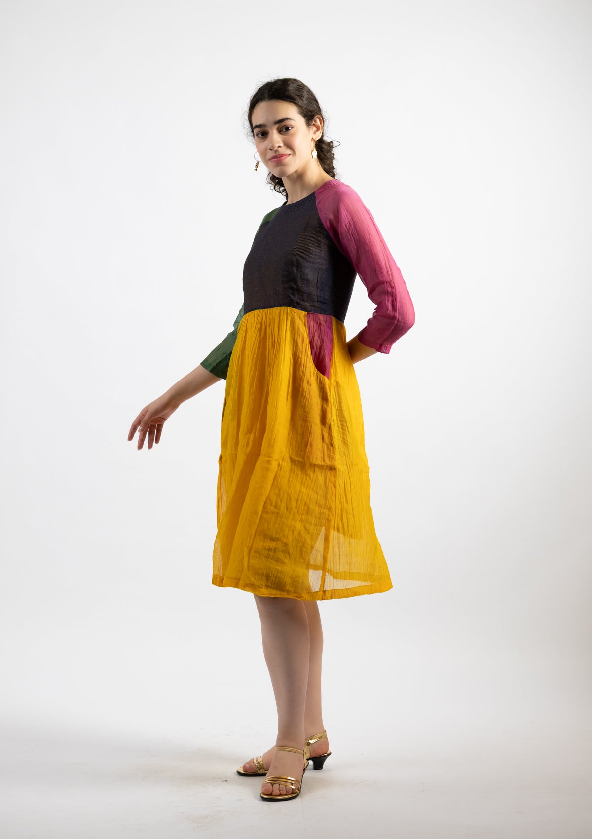 Fani Chanderi Multicoloured Block Dress - Size Small