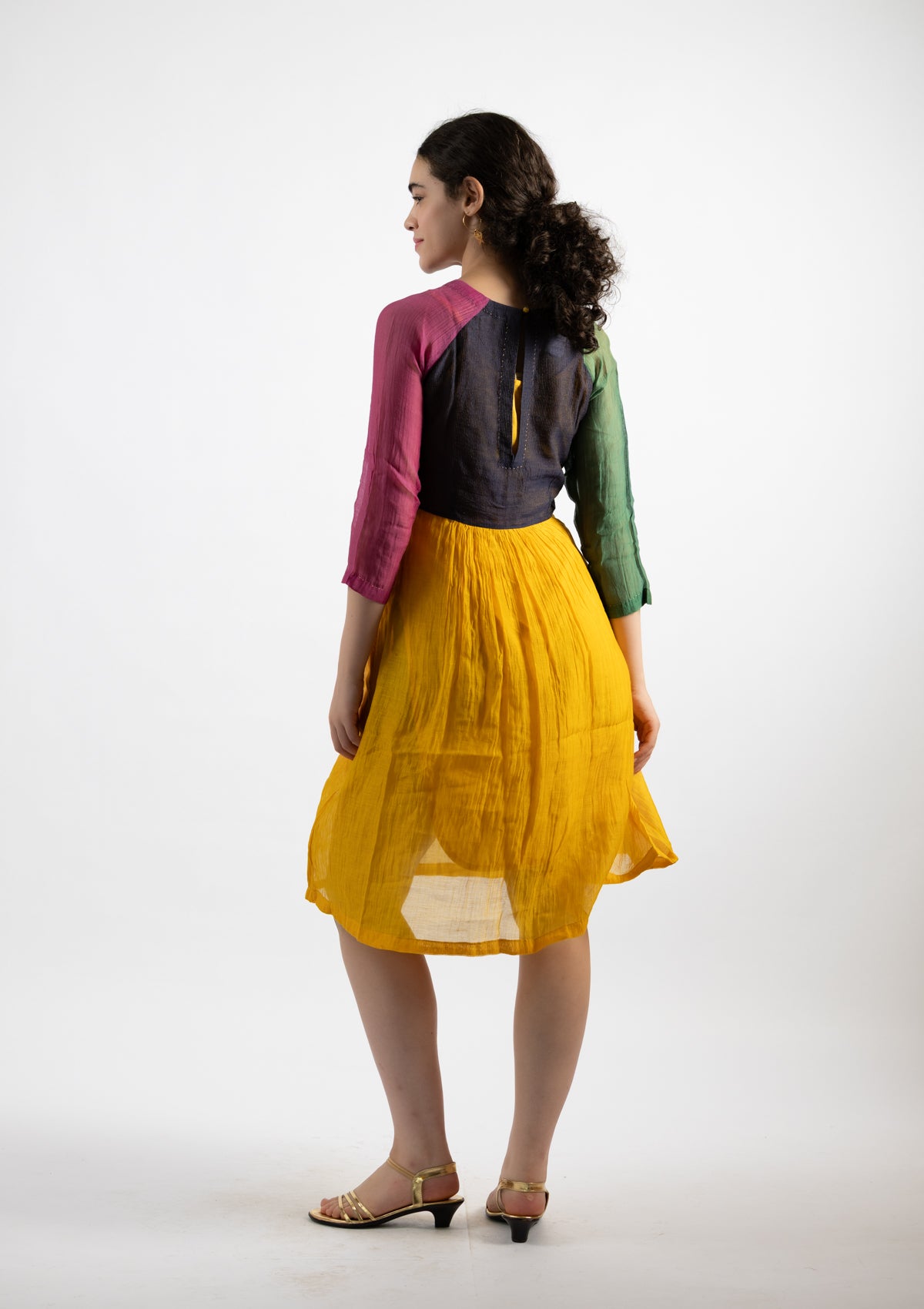 Fani Chanderi Multicoloured Block Dress - Size Small