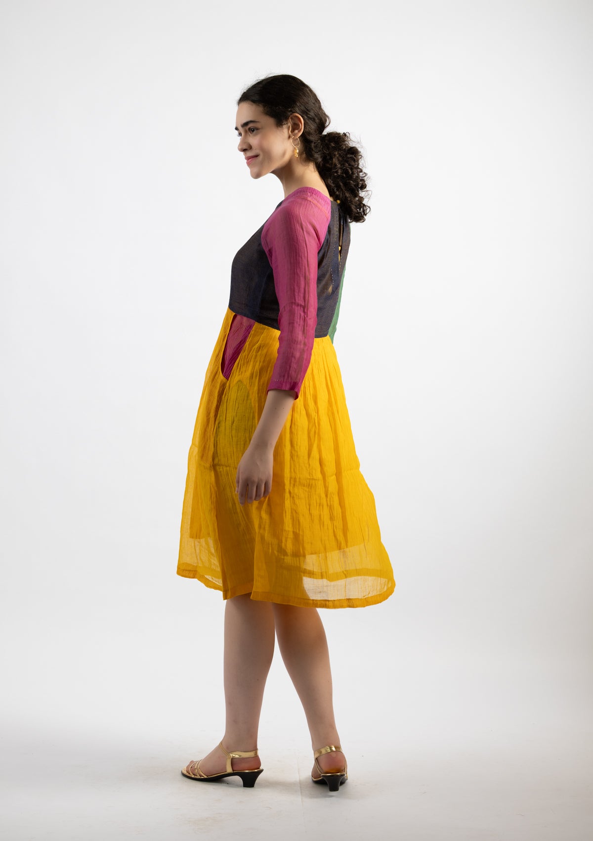 Fani Chanderi Multicoloured Block Dress - Size Small