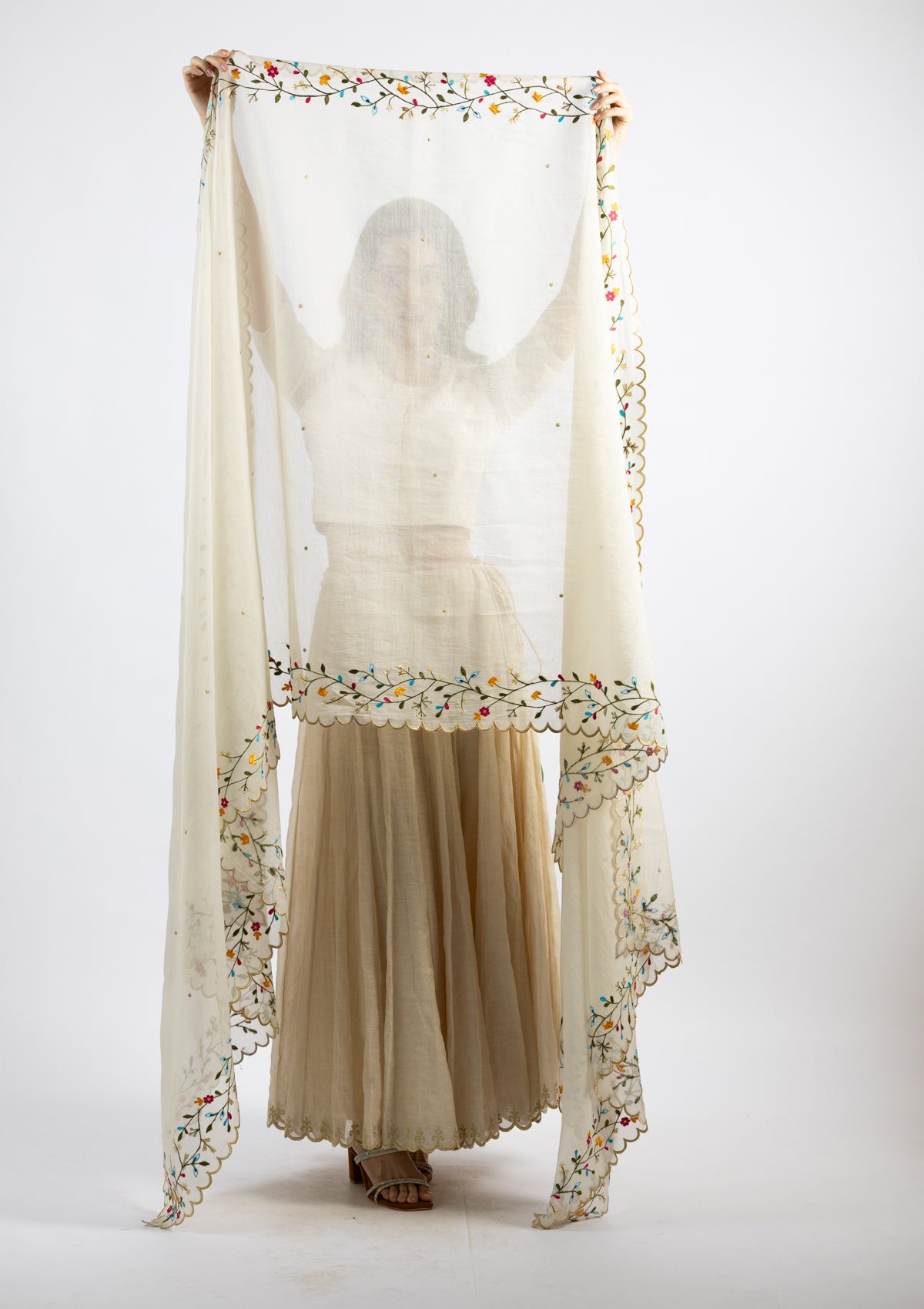 Chand-Tara Chanderi Dupatta with Vibrant Floral Borders