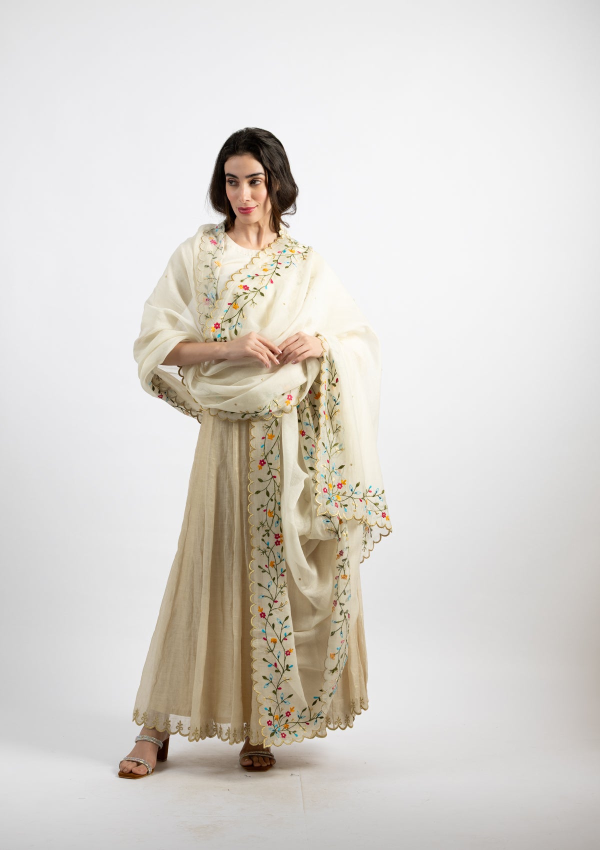 Chand-Tara Chanderi Dupatta with Vibrant Floral Borders