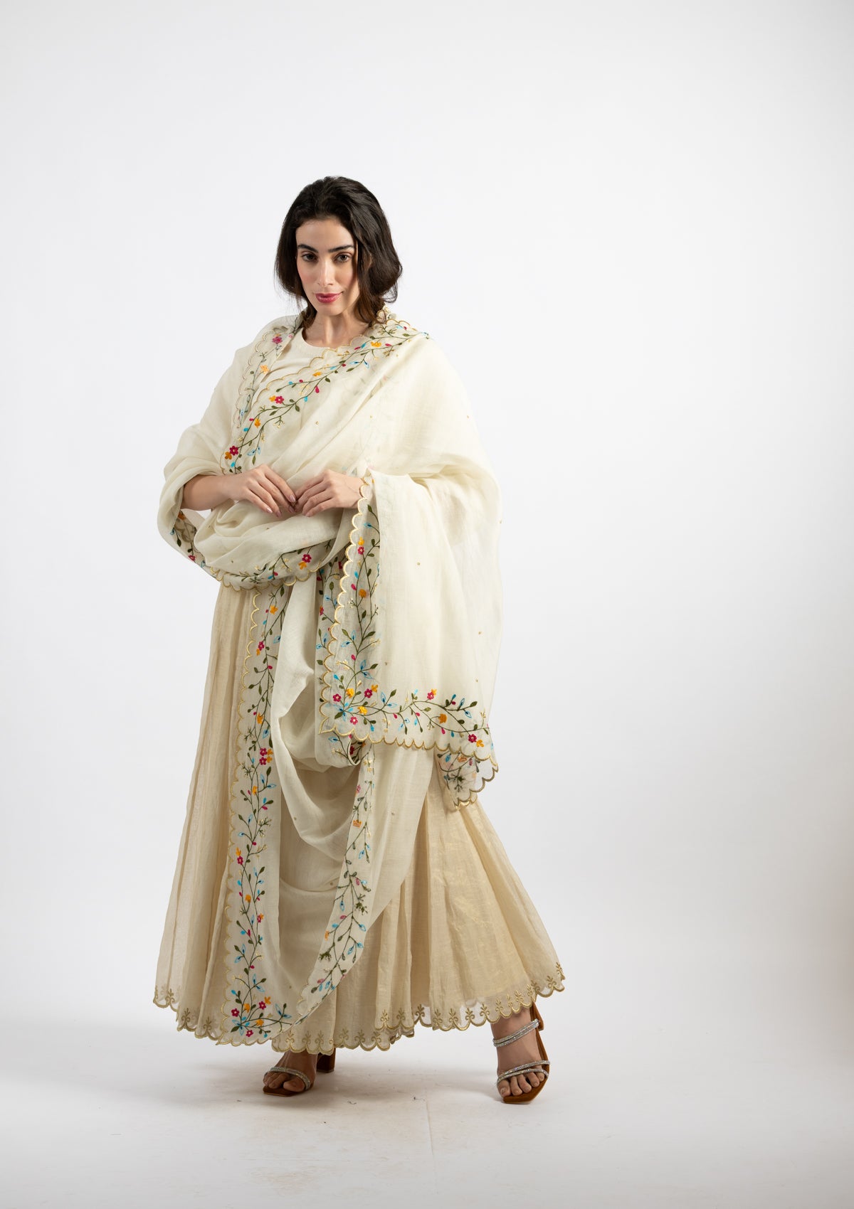 Chand-Tara Chanderi Dupatta with Vibrant Floral Borders