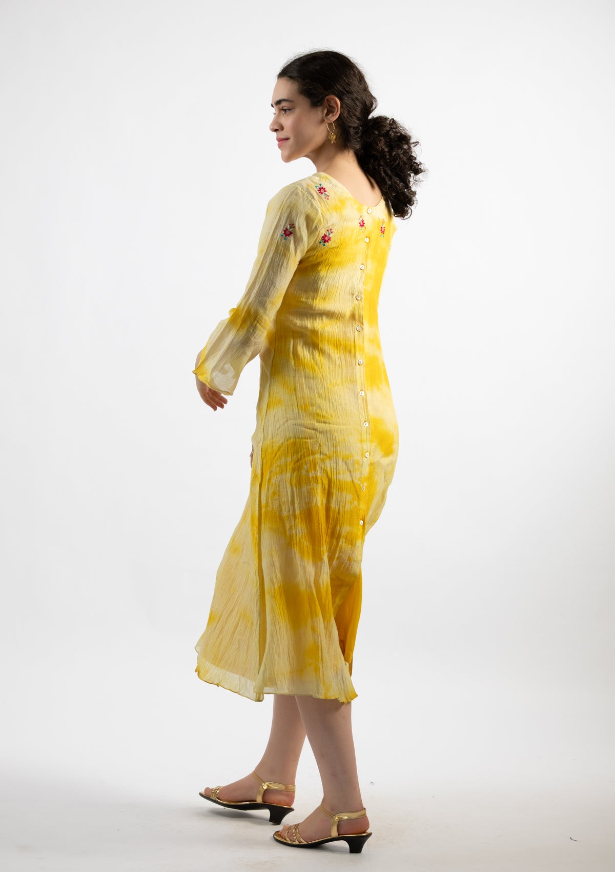 Lime Yellow Tie-Dye Chanderi Dress - Size Small